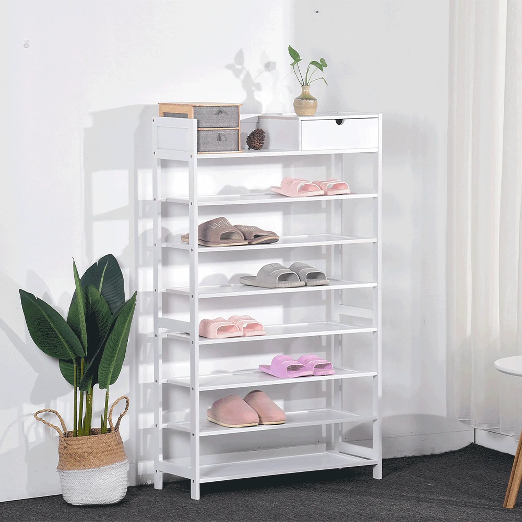 Pantofar KATLEY, alb, lemn, 70x25x117 cm