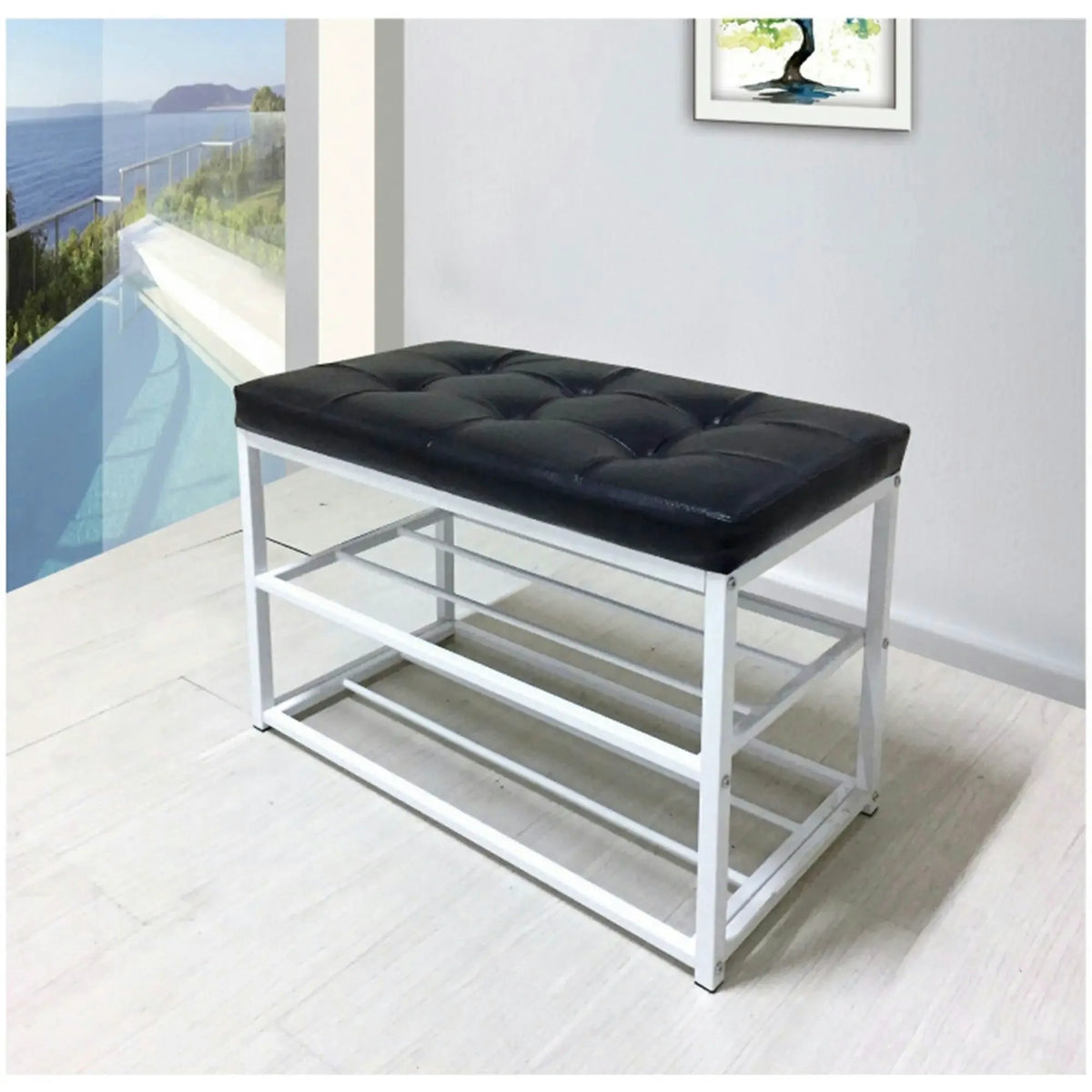 Pantofar LYROS, negru/alb, piele ecologica/metal, 70x35x45 cm