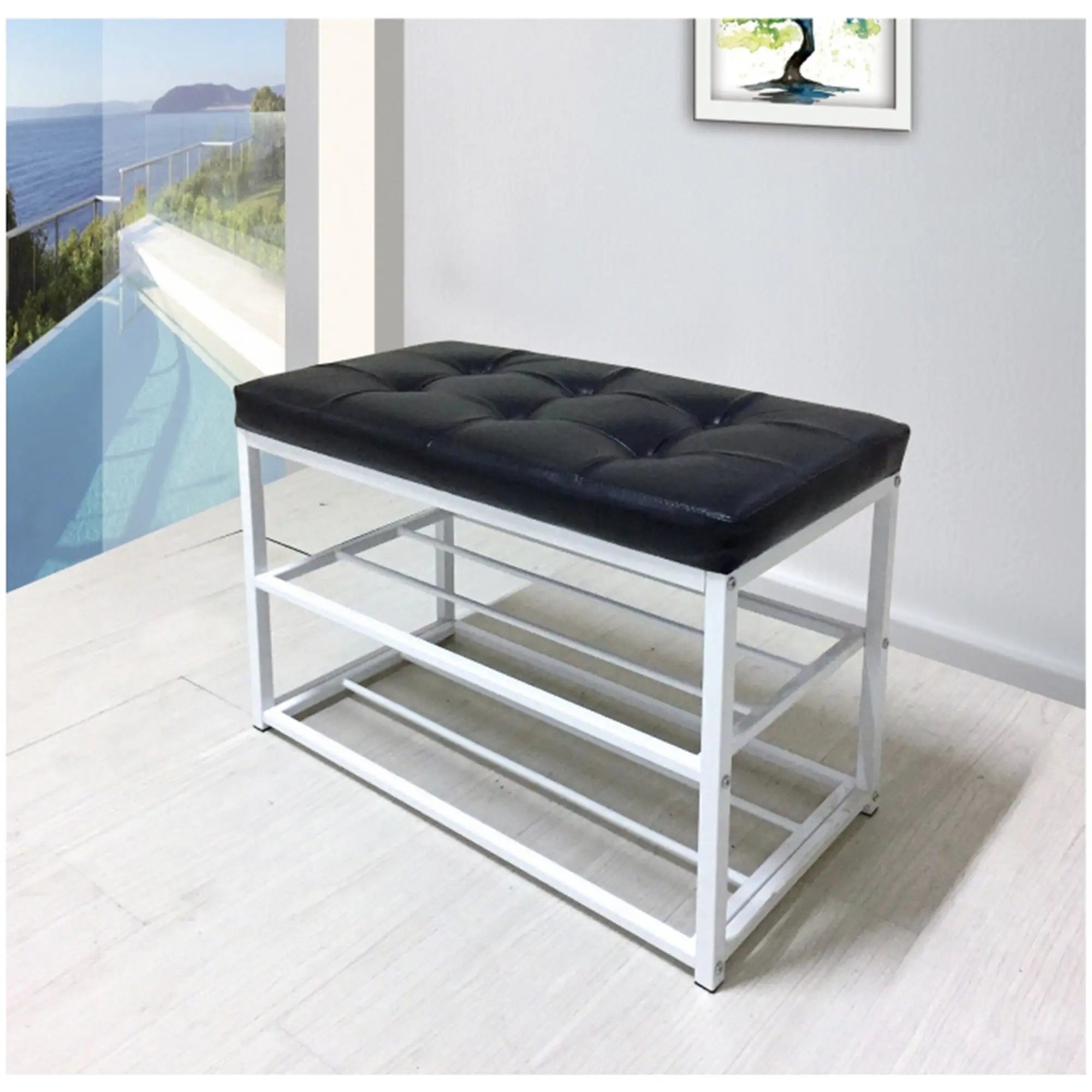 Pantofar LYROS, negru/alb, piele ecologica/metal, 70x35x45 cm