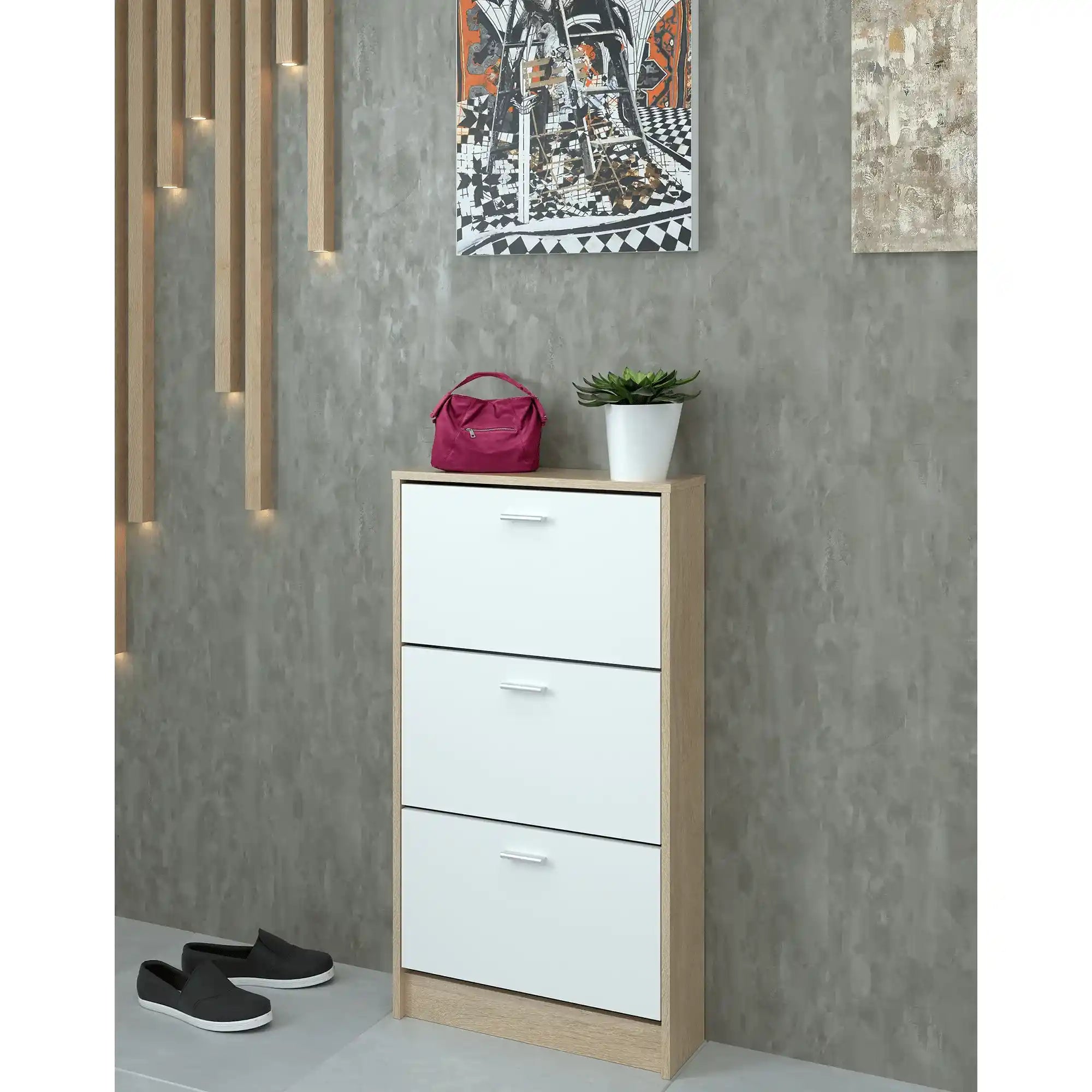 Pantofar MOBI 13, stejar sonoma/alb, DTD laminat/PAL, 58x18x107 cm