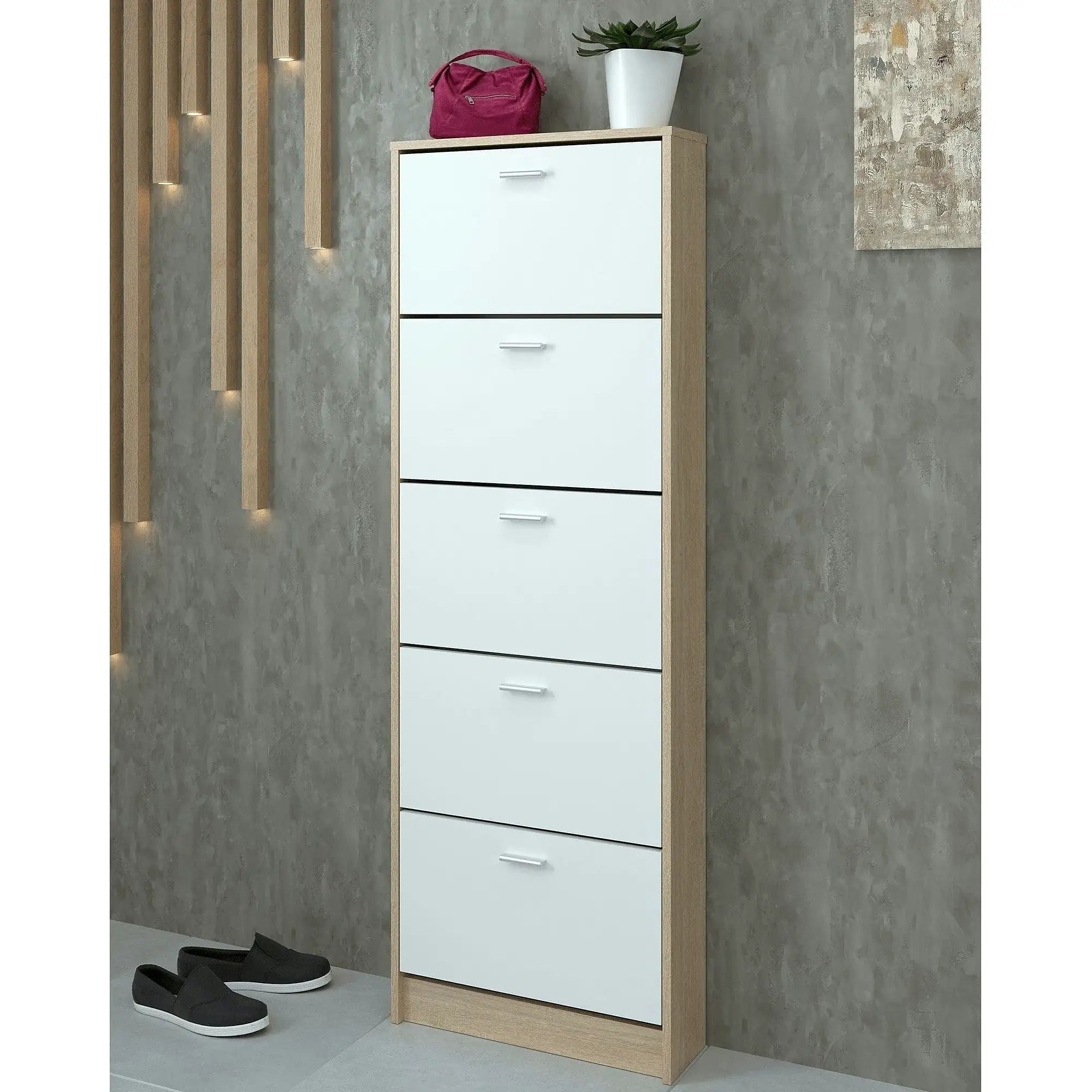 Pantofar MOBI 15, stejar sonoma/alb, DTD laminat, 58x18x170.2 cm