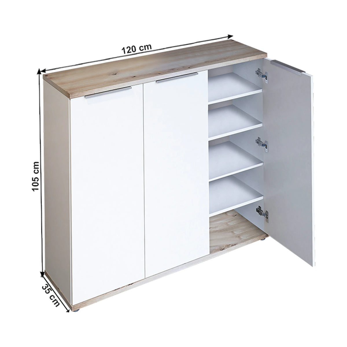 Pantofar MODINI TYP 2, stejar artisan/alb, DTD laminat/metal, 120x35x105 cm