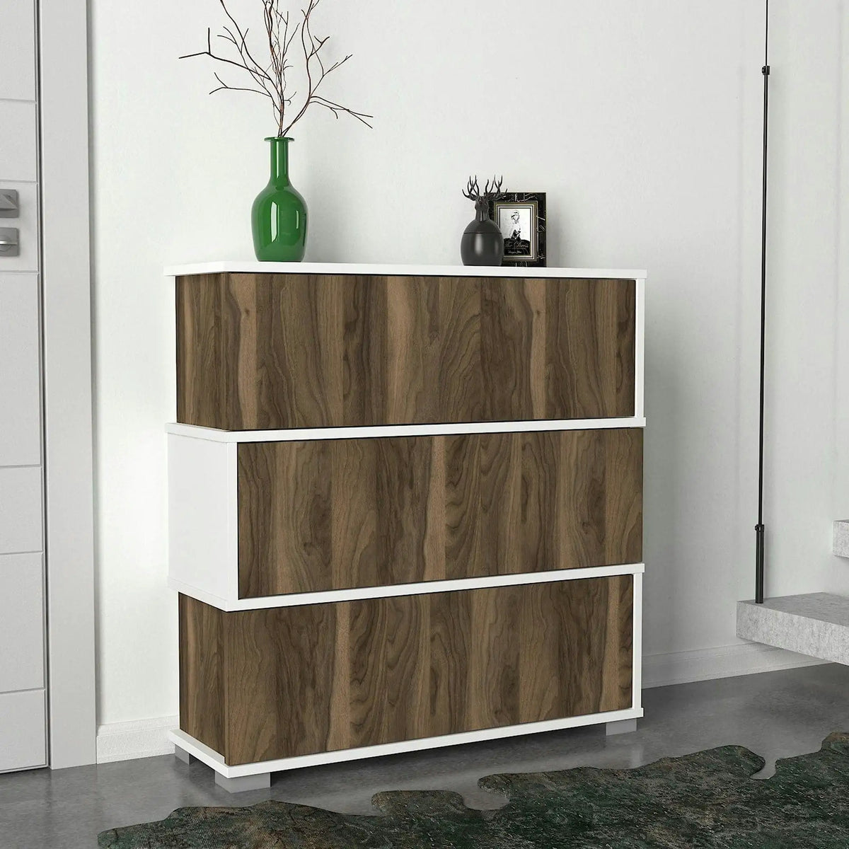 Pantofar NAPOLYON, alb/nuc, PAL melaminat, 90x30x93 cm