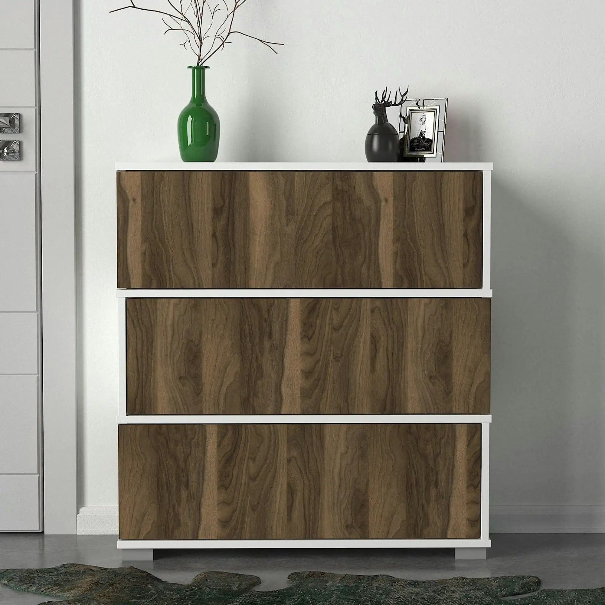 Pantofar NAPOLYON, alb/nuc, PAL melaminat, 90x30x93 cm