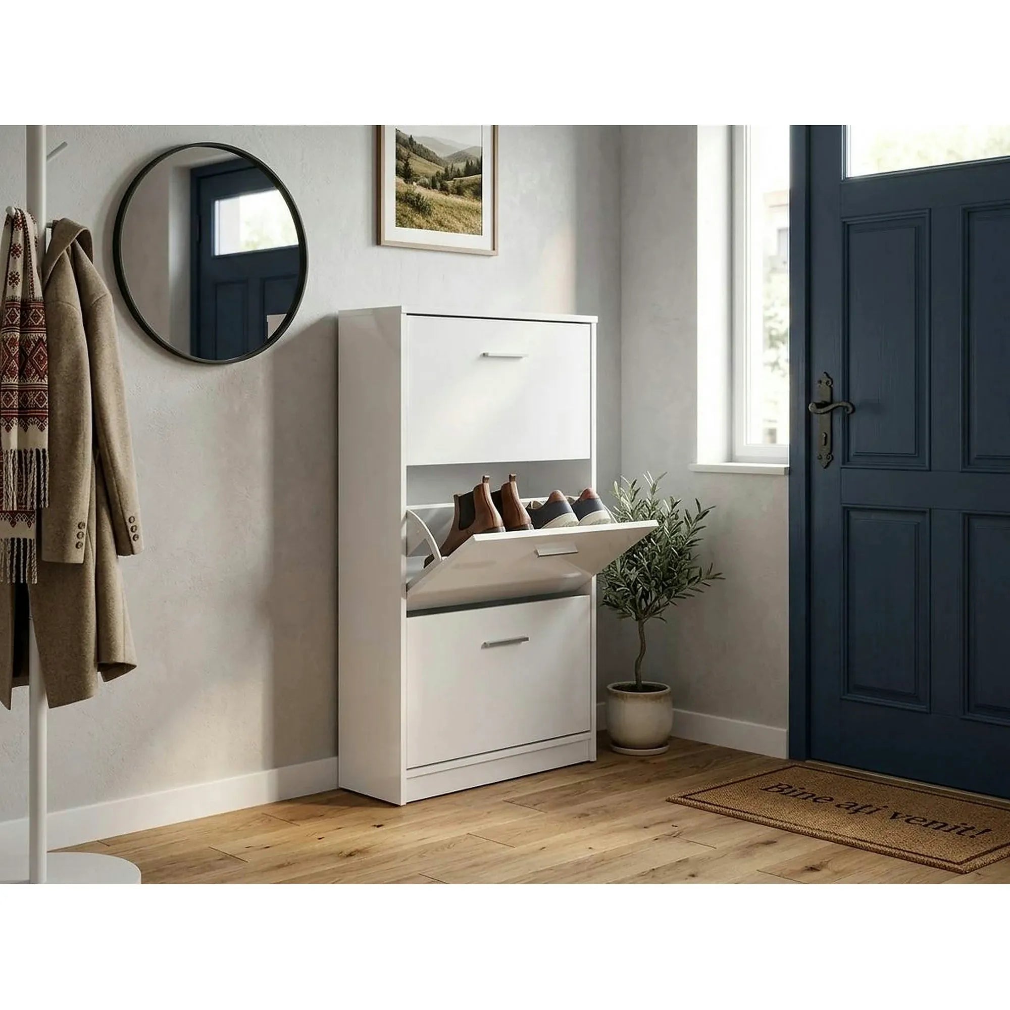 Pantofar NEPO PLUS, alb, PAL laminat, 70x18x121 cm
