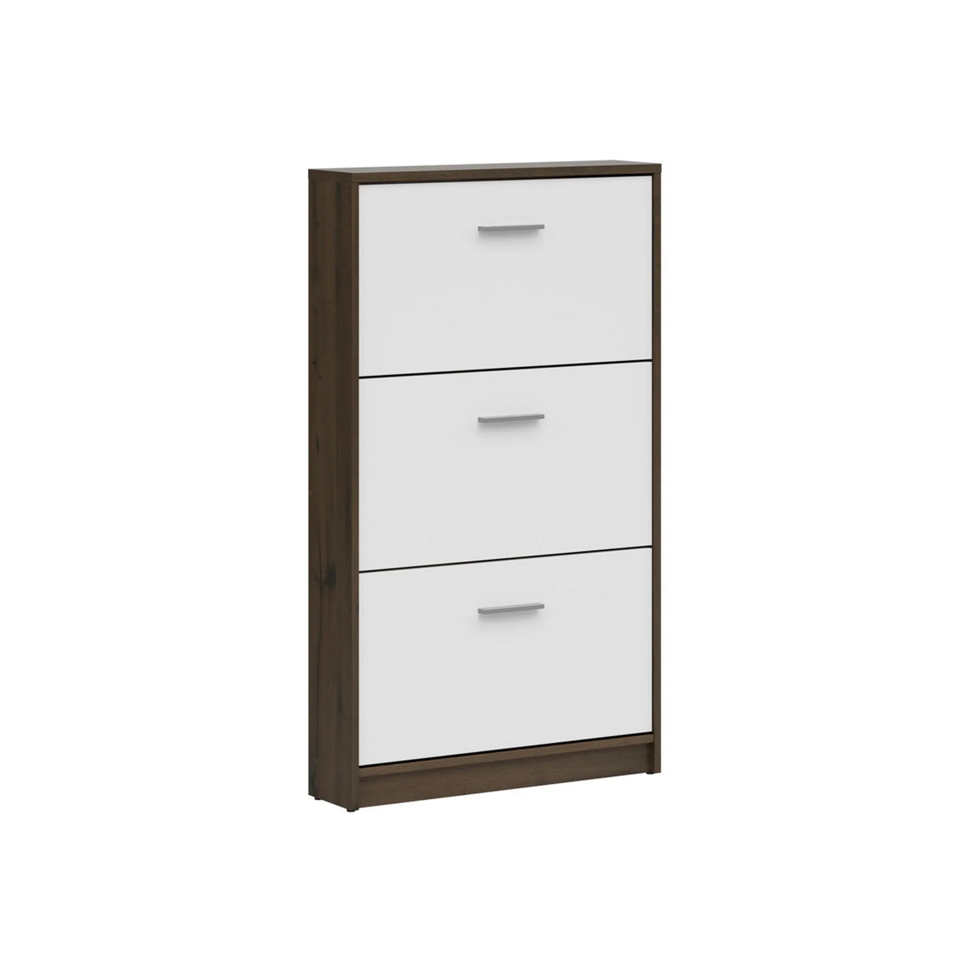 Pantofar NEPO PLUS, stejar inchis/alb, PAL laminat, 70x18x121 cm