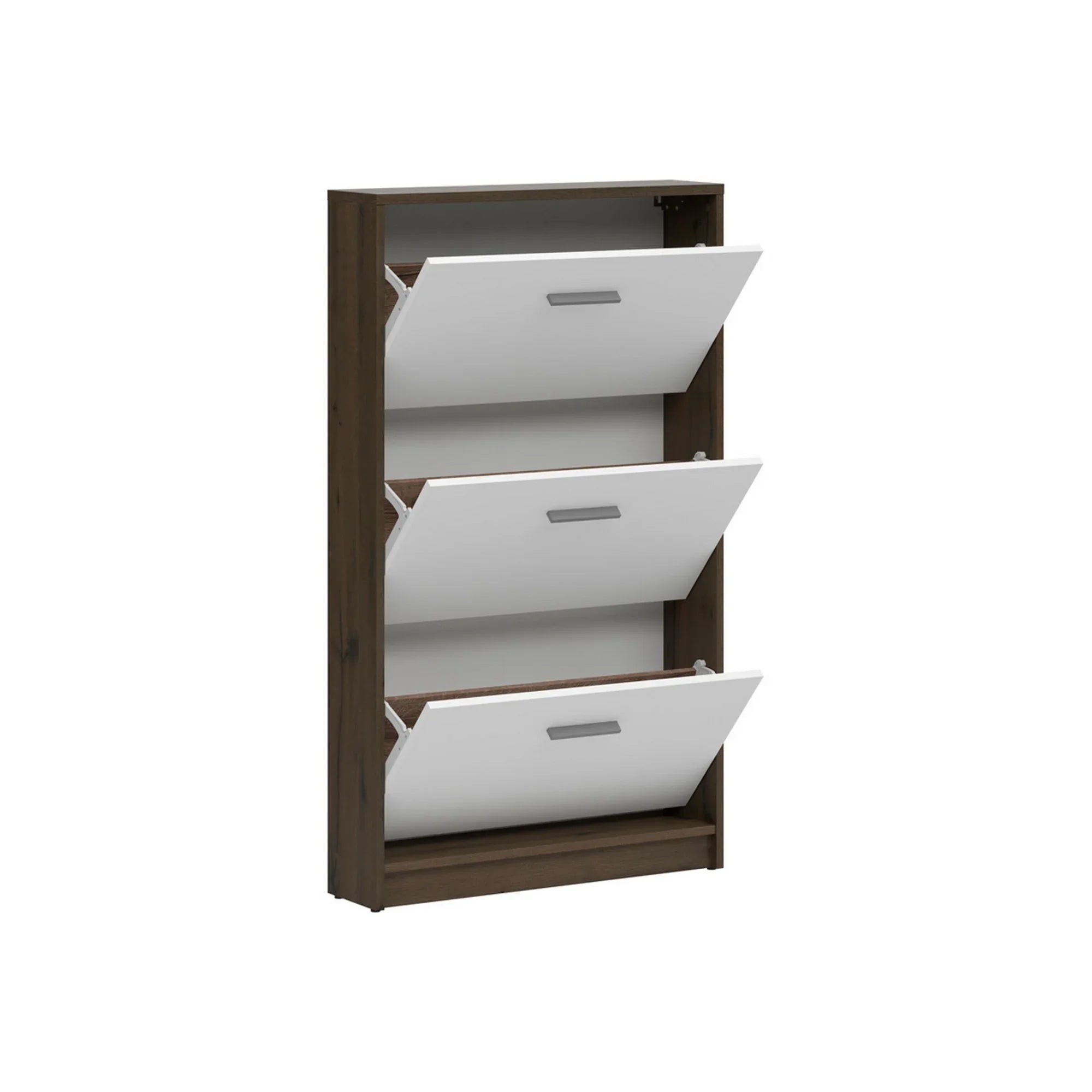 Pantofar NEPO PLUS, stejar inchis/alb, PAL laminat, 70x18x121 cm