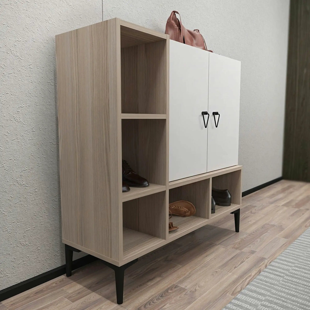 Pantofar Platin, alb/stejar, PAL melaminat, 100x35x100 cm