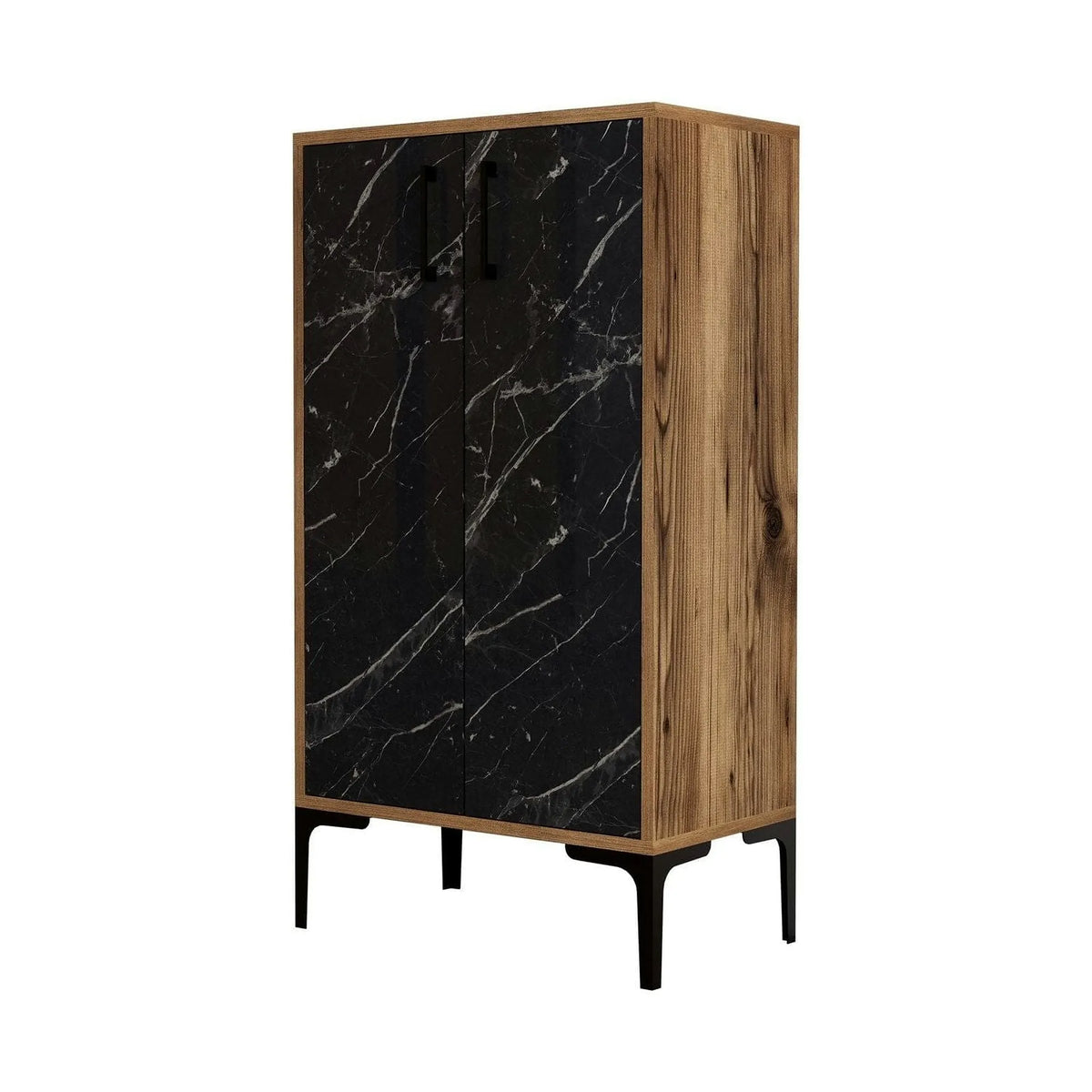 Pantofar PRAG, nuc/negru cu efect de marmura, PAL melaminat, 60x35x111 cm