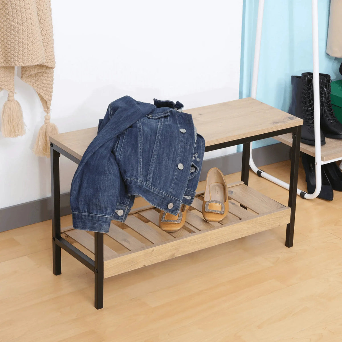 Pantofar REST, stejar/negru, DTD laminat/metal, 70x26x42 cm
