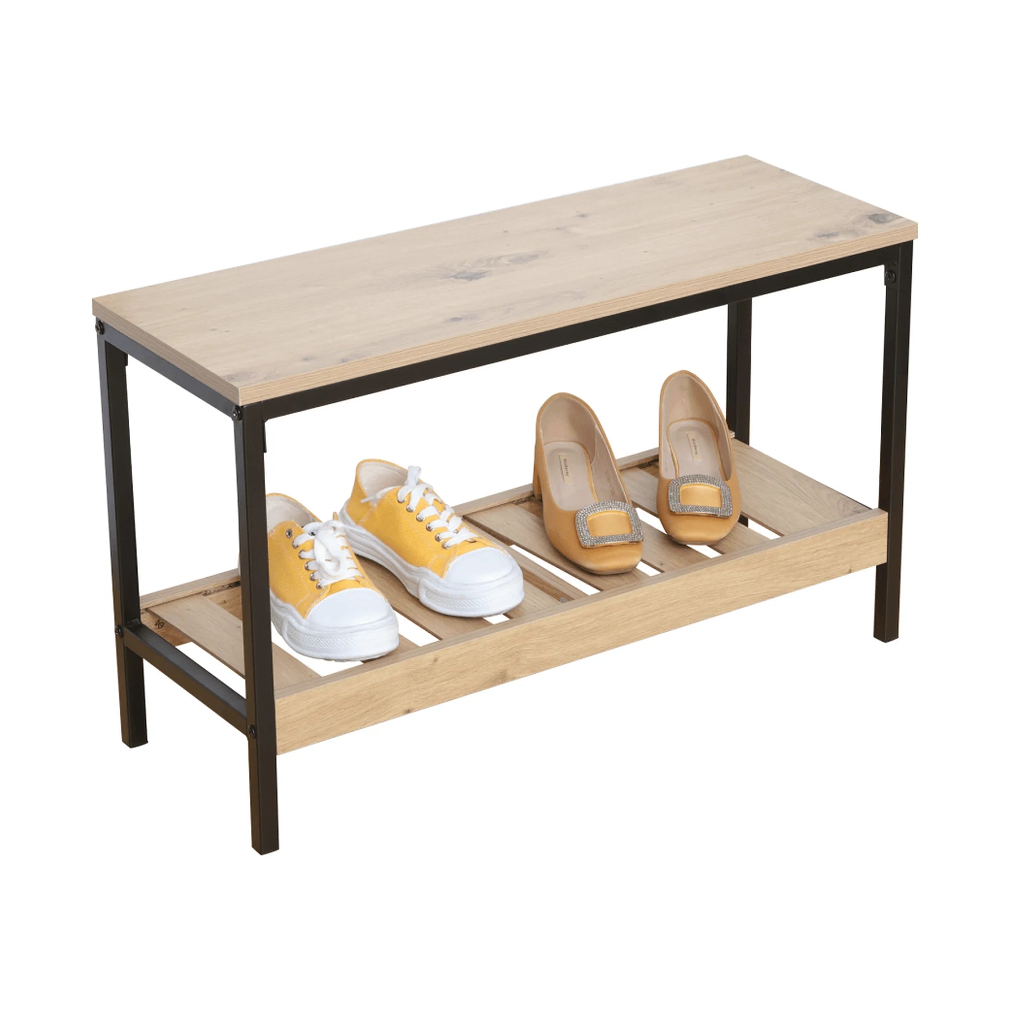 Pantofar REST, stejar/negru, DTD laminat/metal, 70x26x42 cm