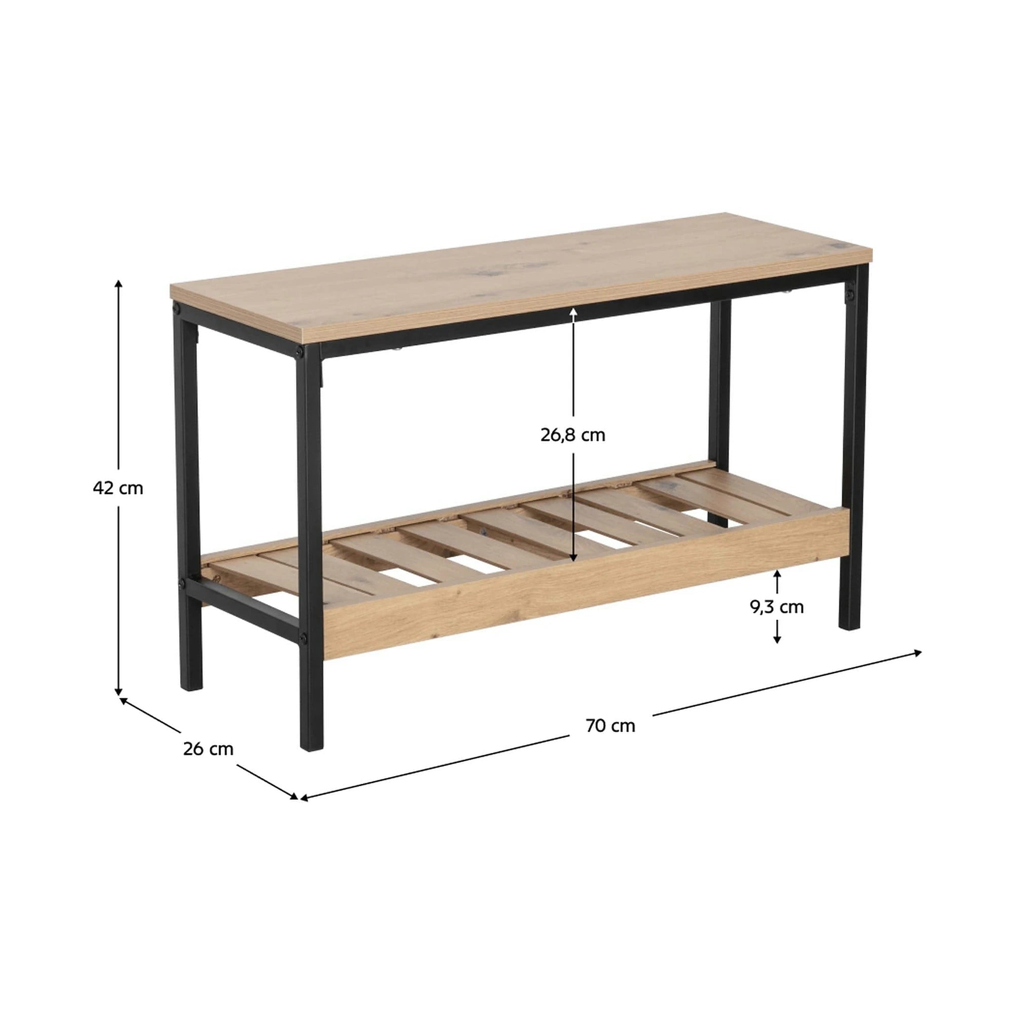 Pantofar REST, stejar/negru, DTD laminat/metal, 70x26x42 cm