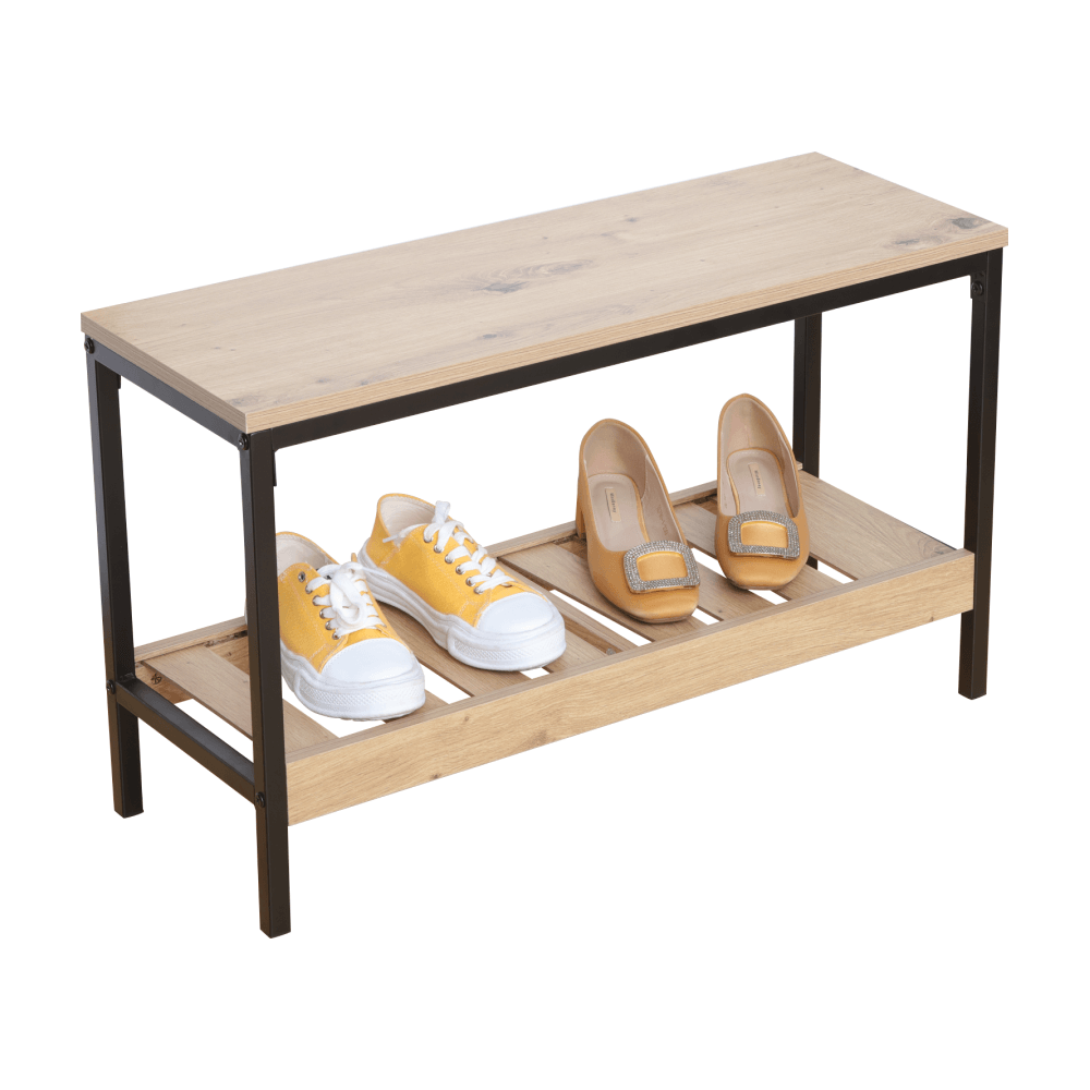 Pantofar REST, stejar/negru, DTD laminat/metal, 70x26x42 cm