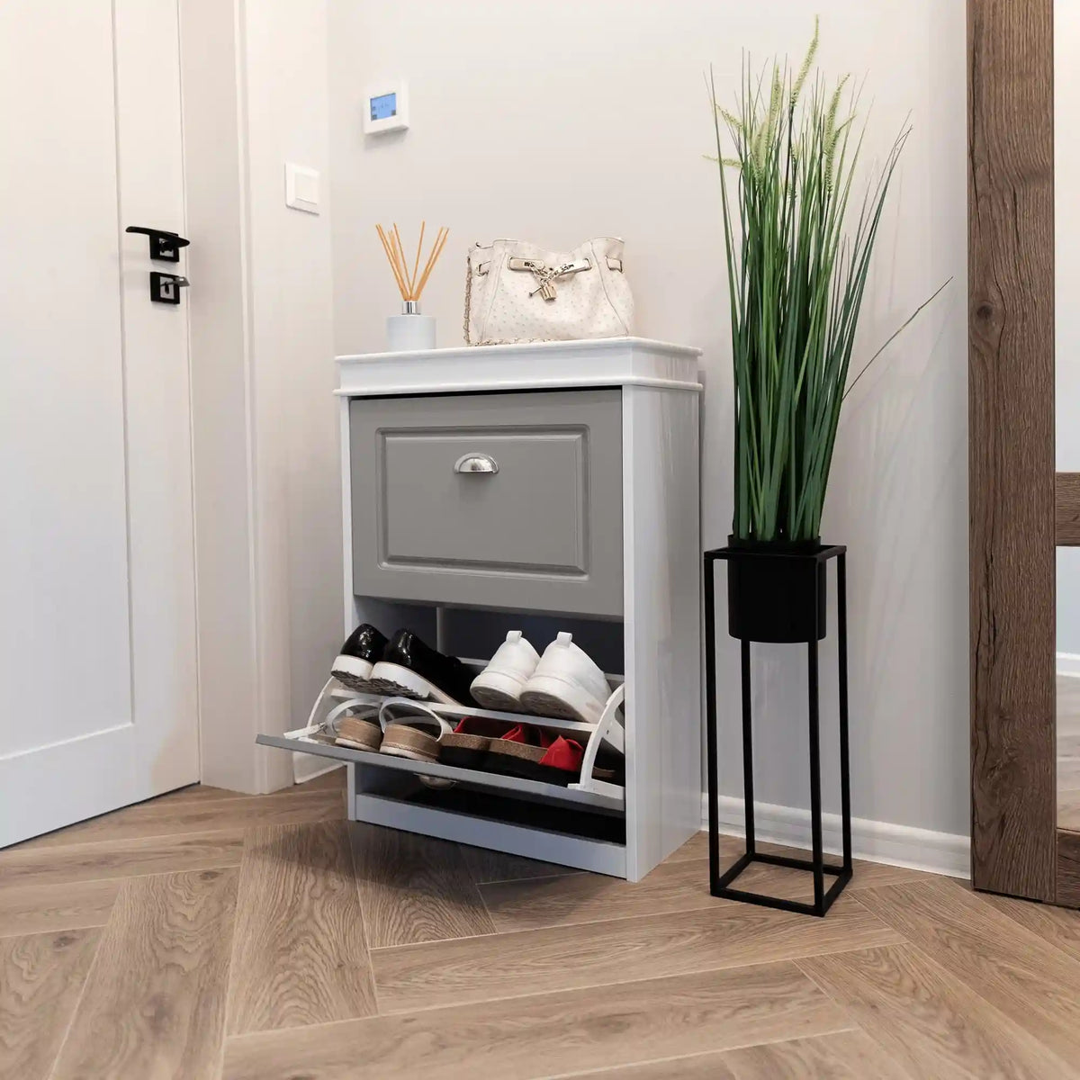 Pantofar SEBER TIP 1, gri/alb, PAL, 54x24x83 cm