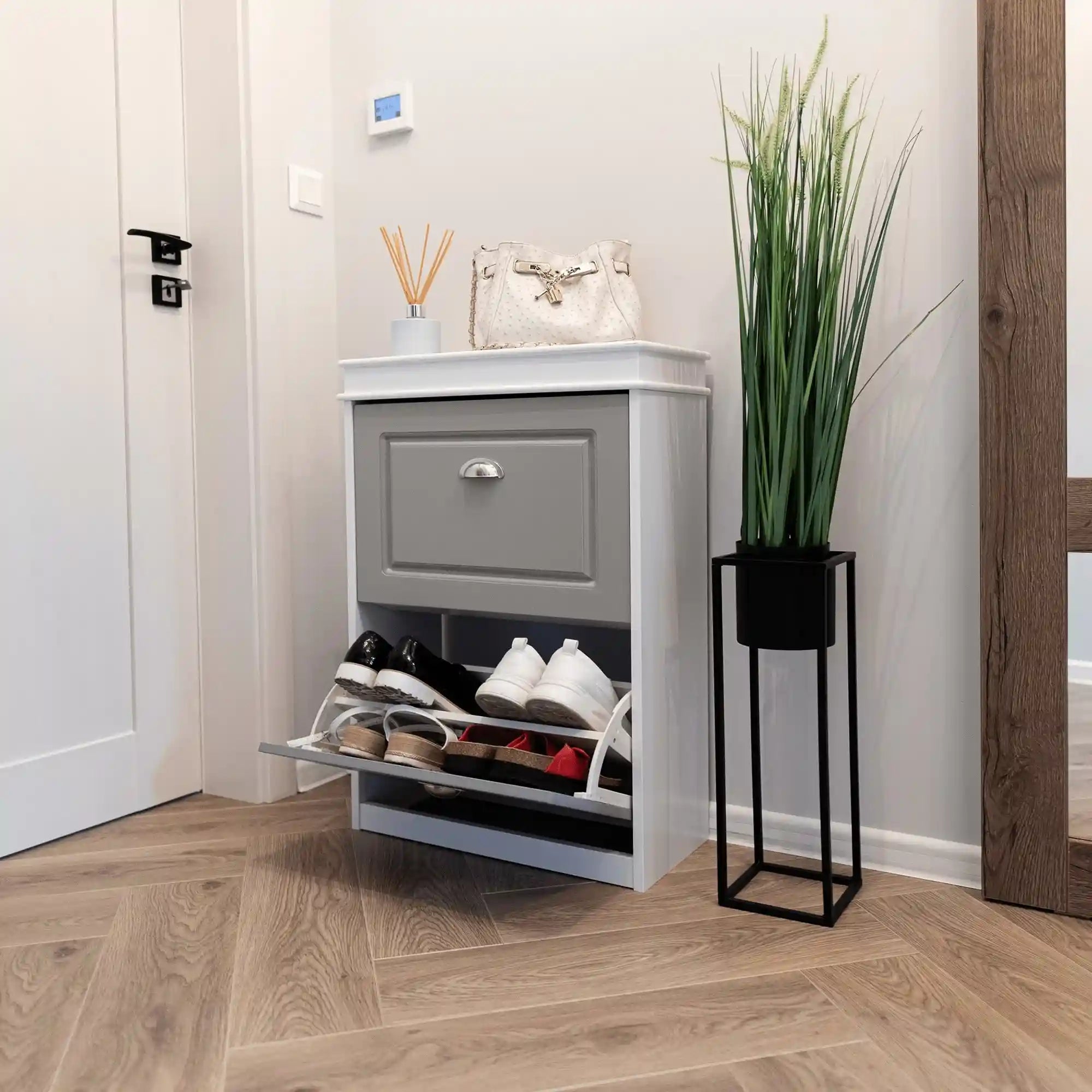 Pantofar SEBER TIP 1, gri/alb, PAL, 54x24x83 cm