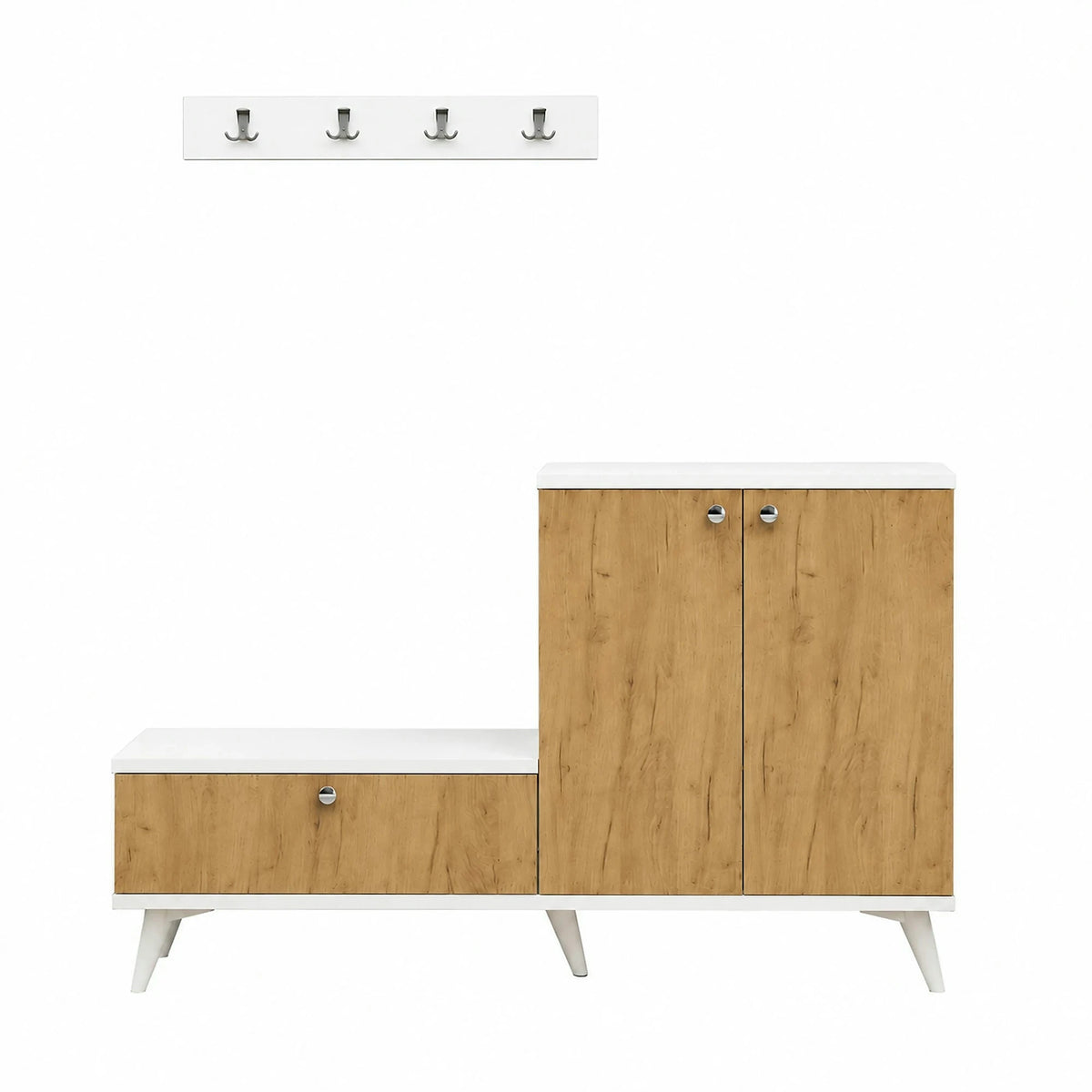 Pantofar si cuier, stejar/alb, PAL melaminat, 120x30x76 cm