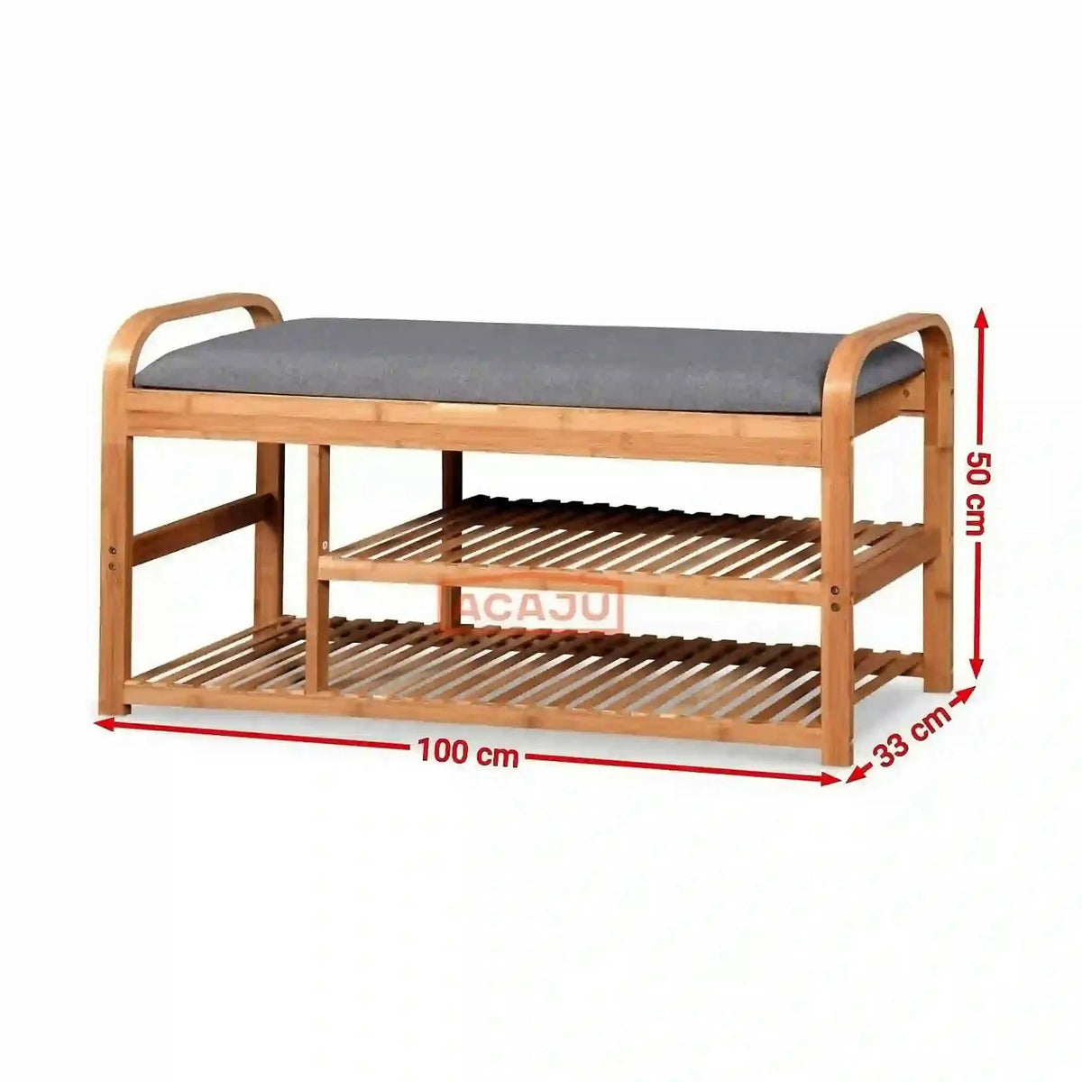 Pantofar ST13, gri/stejar natural, stofa/lemn de bambus, 100x33x50 cm