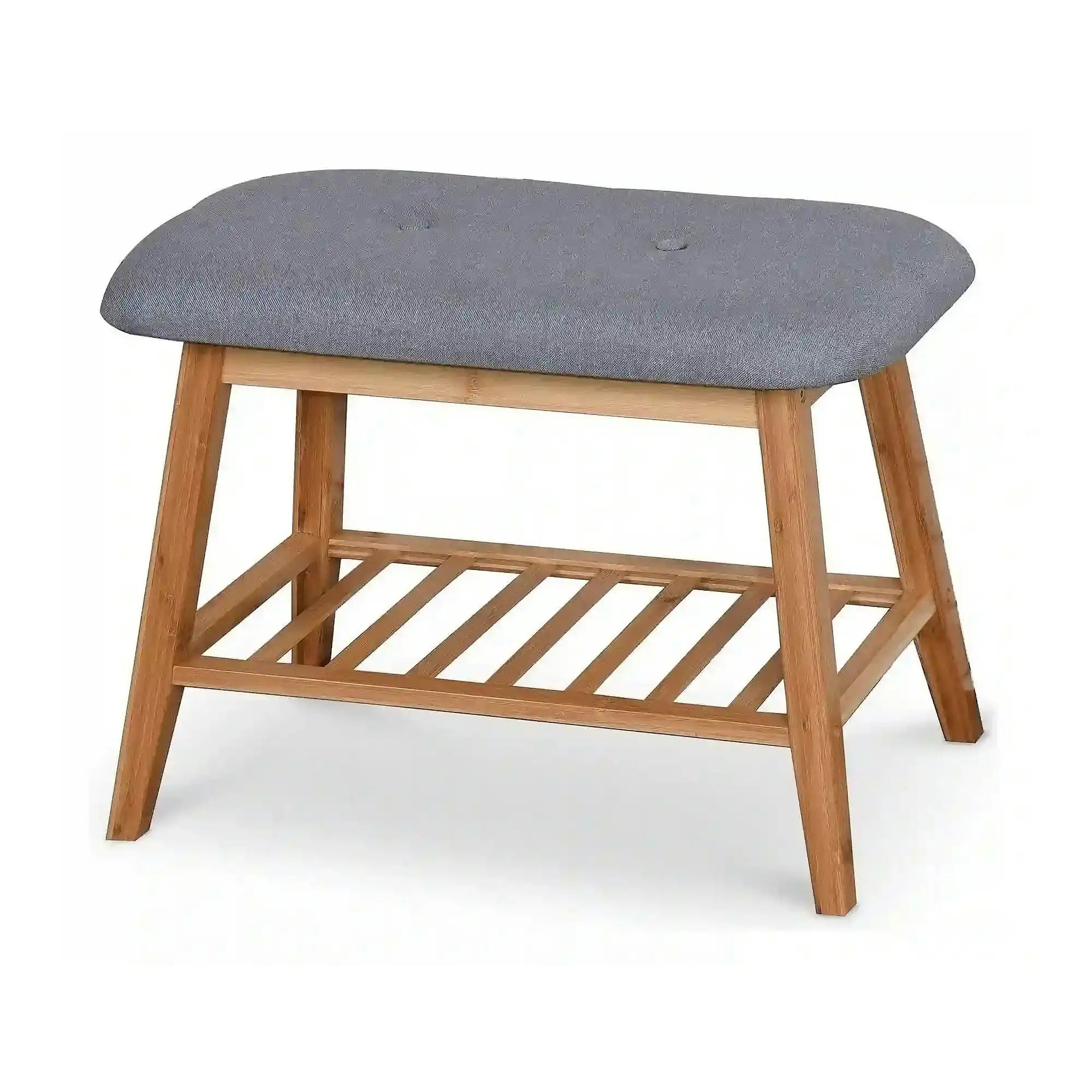 Pantofar ST14, gri/stejar natural, stofa/lemn de bambus, 60x30x44 cm