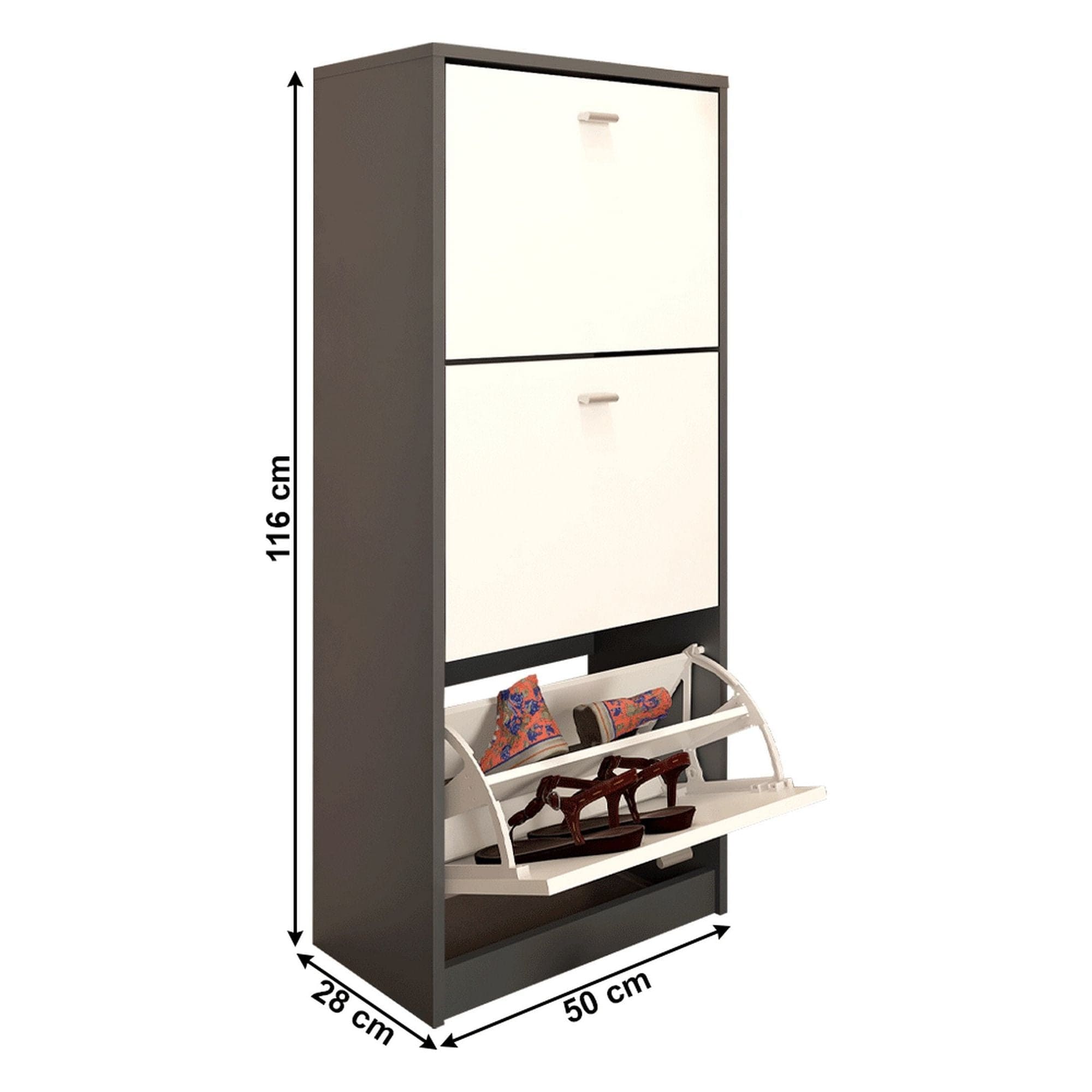 Pantofar VIVAT NEW TYP 2, alb/gri grafit, PAL melaminat, 50x28x116 cm
