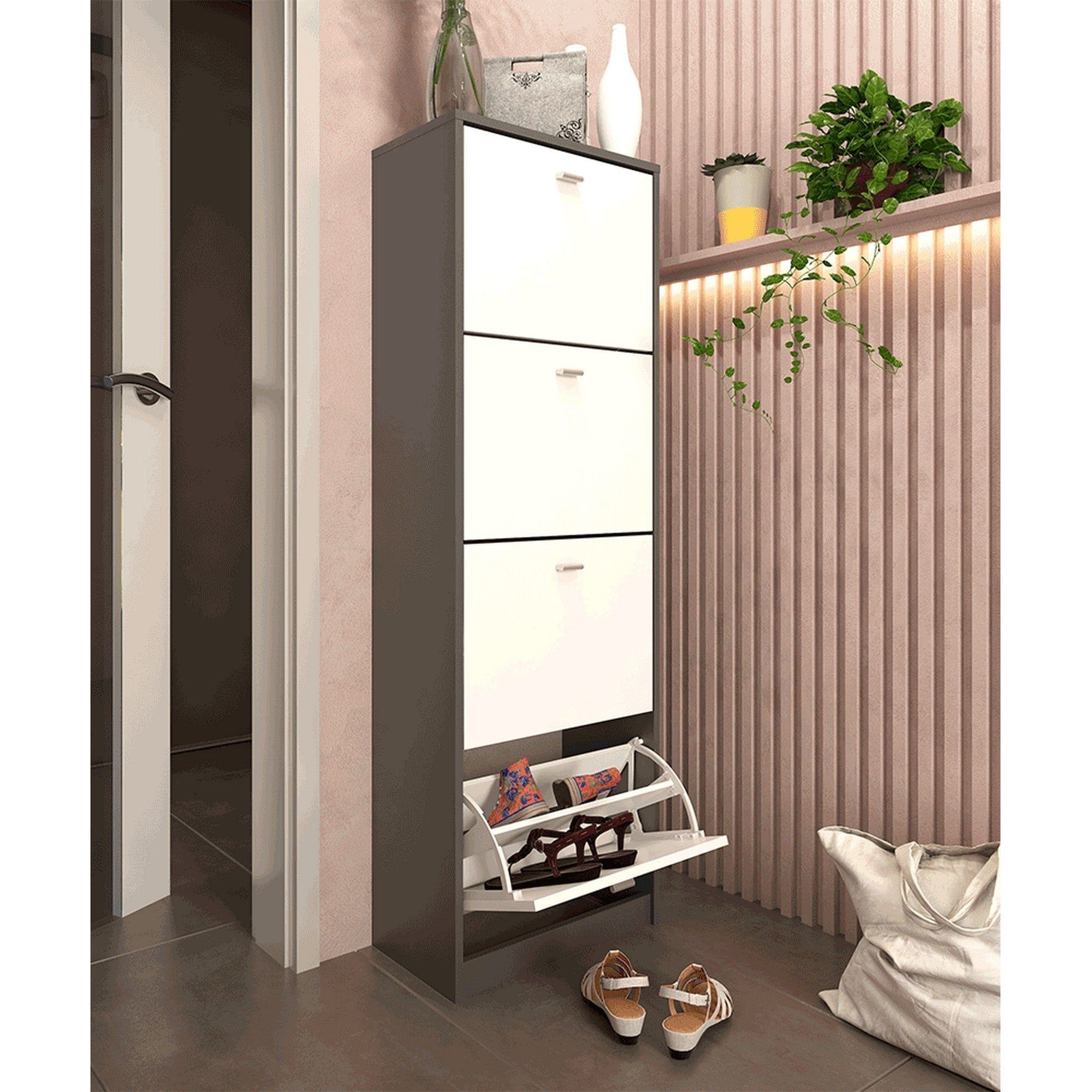 Pantofar VIVAT NEW TYP 3, alb/gri grafit, PAL melaminat, 50x28x152 cm