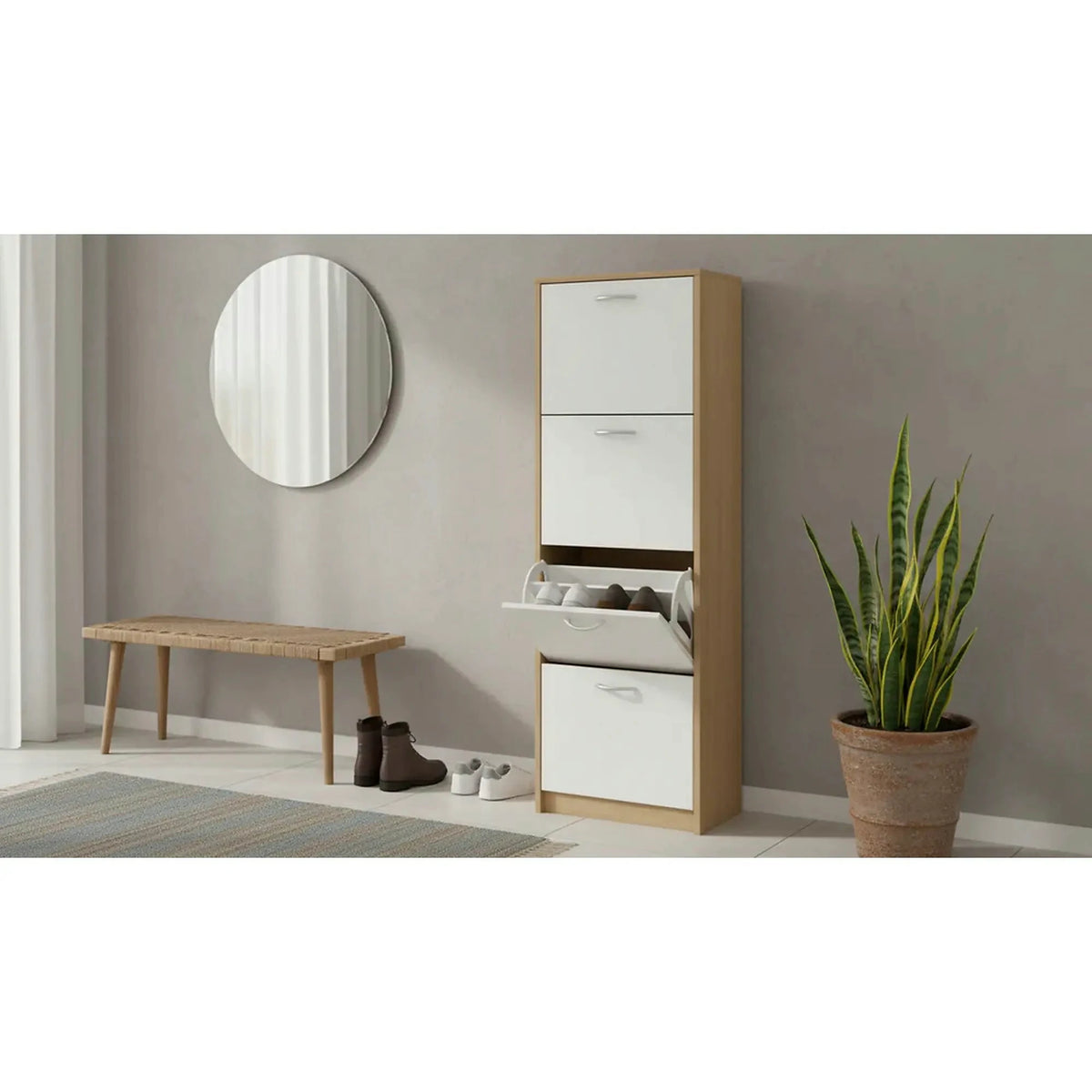 Pantofar VIVAT NEW TYP 3, alb/stejar sonoma, PAL melaminat,  50x28x152 cm