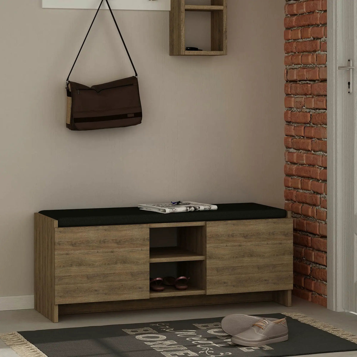 Pantofar ZULLA, stejar inchis, PAL melaminat, 110x37x43 cm