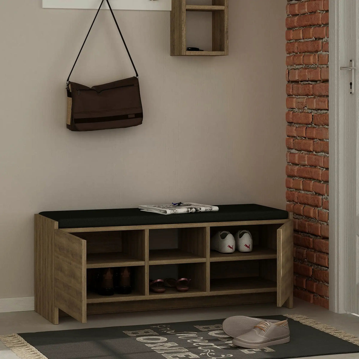Pantofar ZULLA, stejar inchis, PAL melaminat, 110x37x43 cm