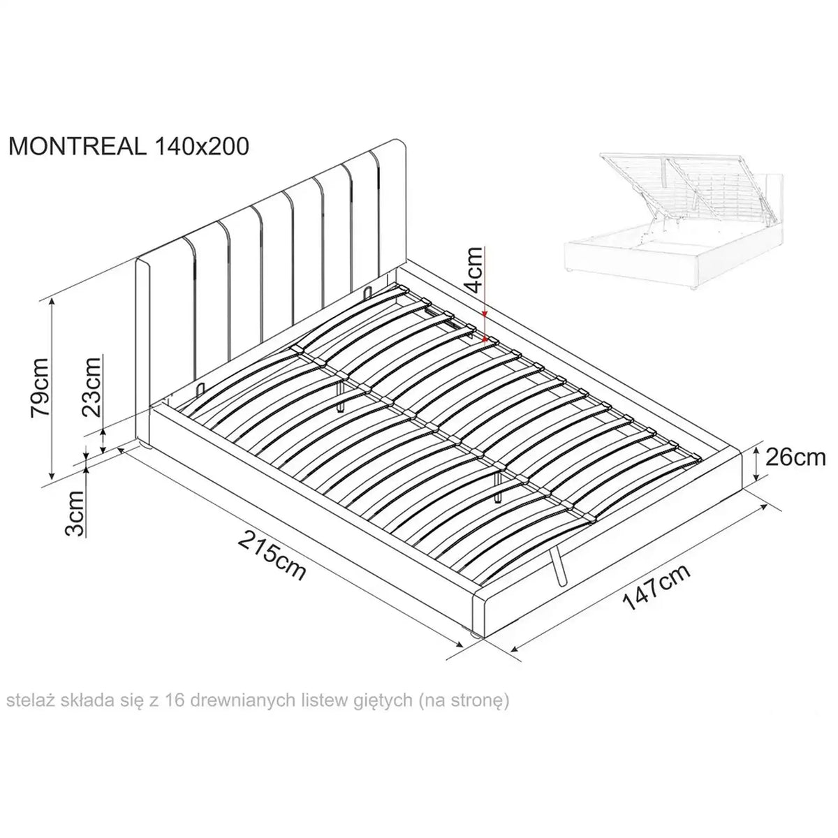 Pat 140 cm MONTREAL, stofa catifelata bej - Bluvel 28, cu somiera si spatiu depozitare