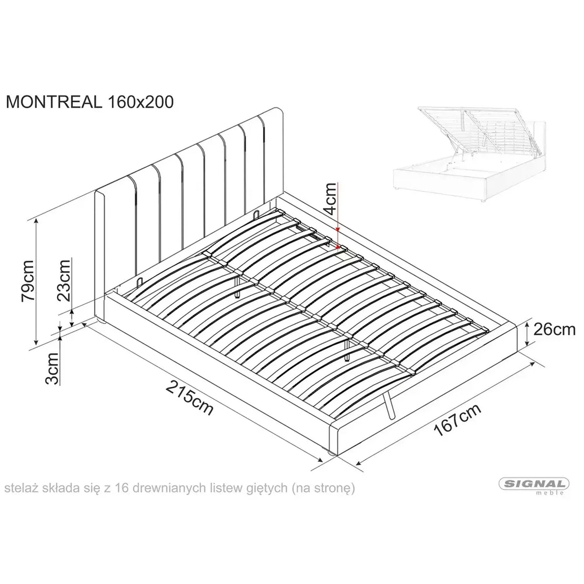 Pat 160 cm MONTREAL, stofa catifelata bej - Bluvel 28, cu somiera si spatiu depozitare