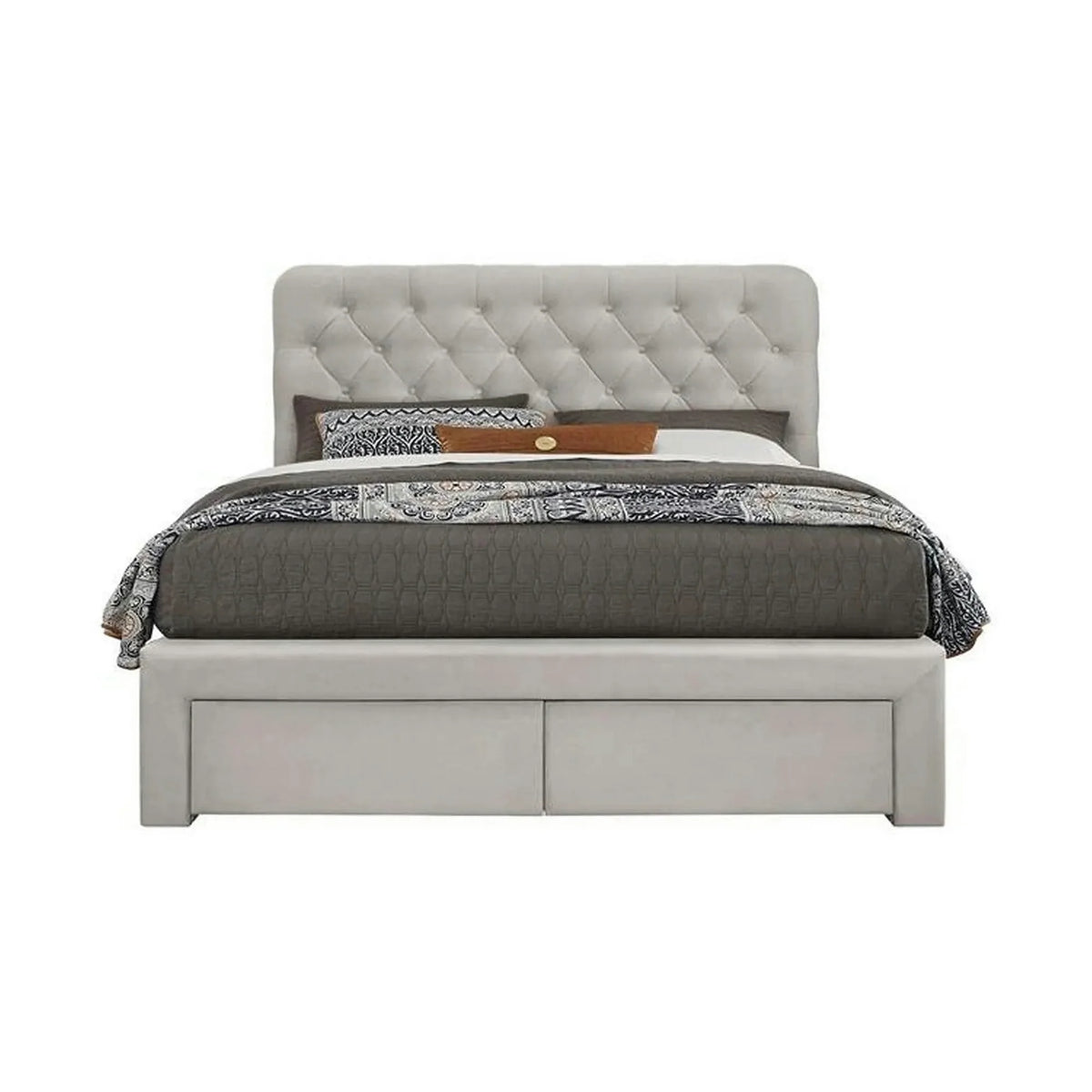 Pat 160x200 cu sertar MARISOL, stofa catifelata bej, cu somiera
