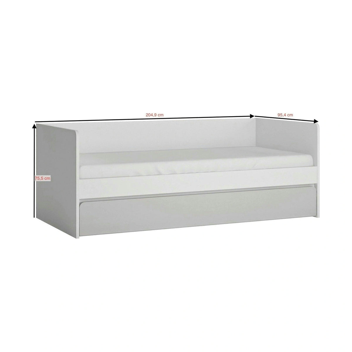 Pat ALBI 90x200, alb, PAL/metal, cu somiera si spatiu depozitare