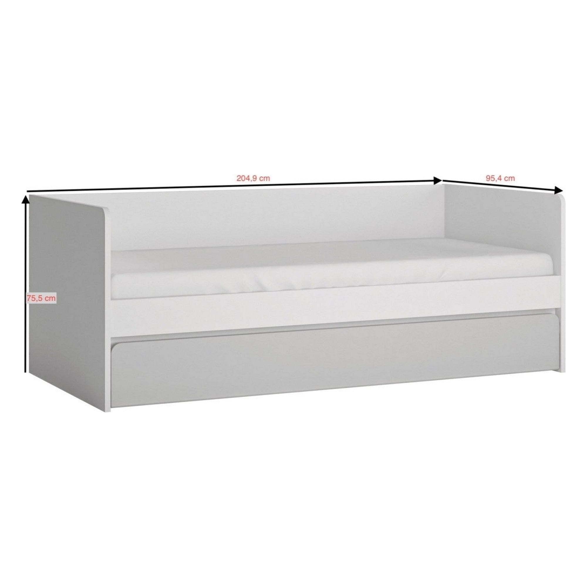 Pat ALBI 90x200, alb, PAL/metal, cu somiera si spatiu depozitare