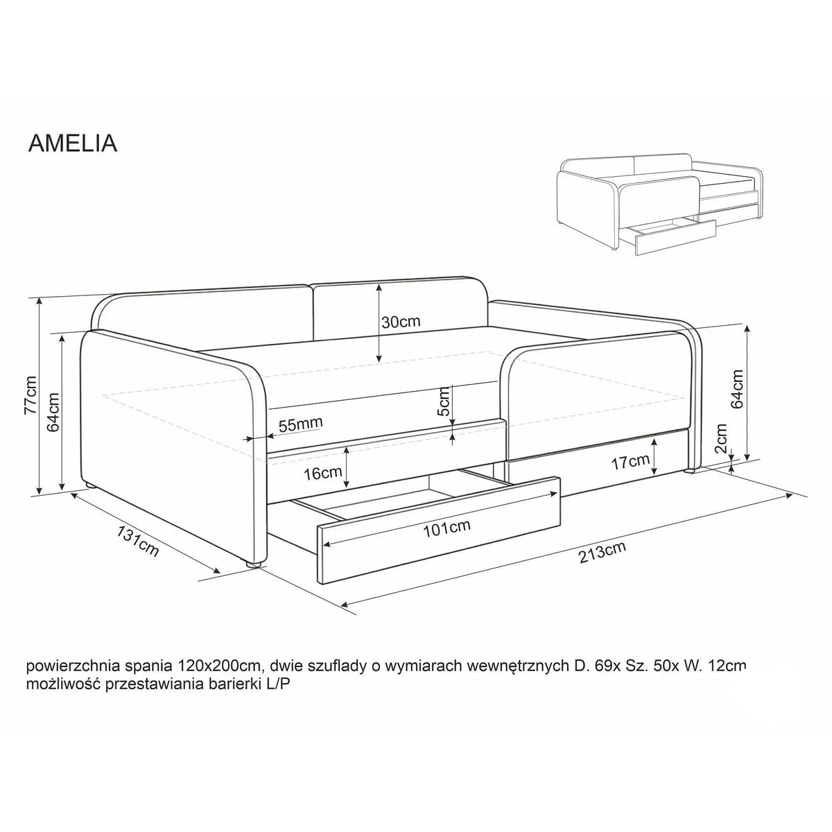 Pat AMELIA 120x200, bej închis, stofă