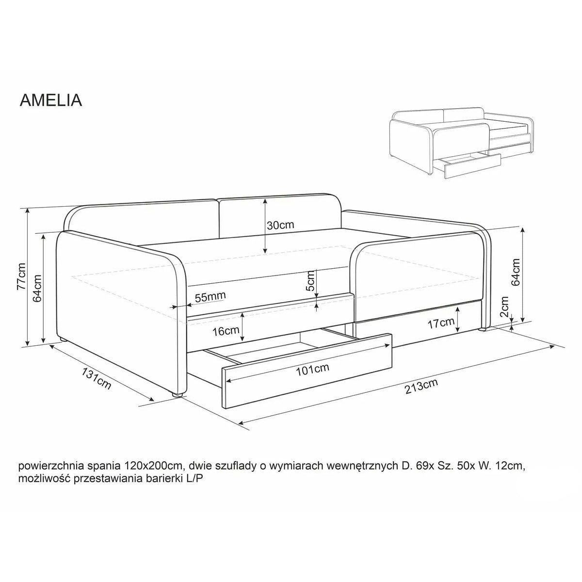 Pat AMELIA 120x200, bej, stofă