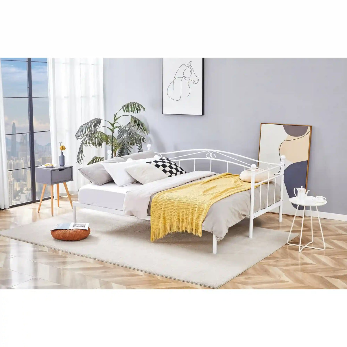 Pat ARIZA 90x200/180x200, alb, otel, cu somiera