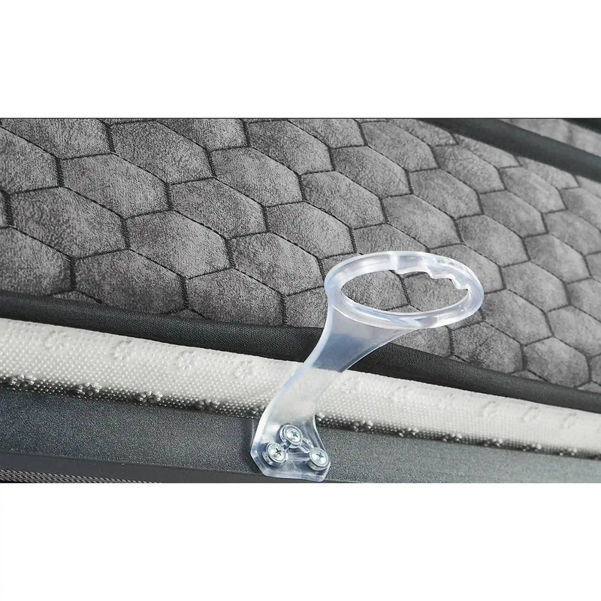 Pat BABYLON 180x200, gri inchis, stofa/burete/PAL/metal, cu somiera si lada pentru depozitare