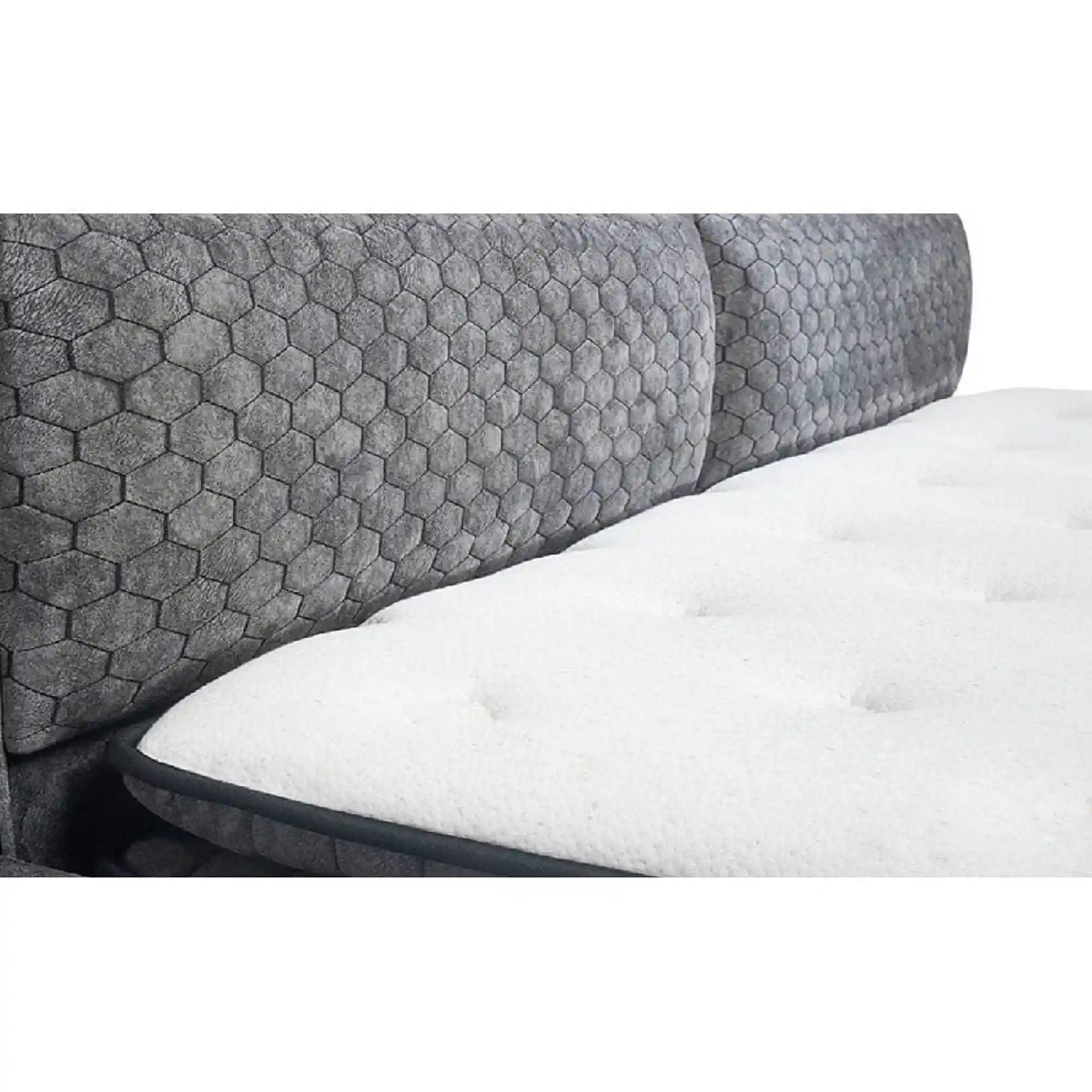 Pat BABYLON 180x200, gri inchis, stofa/burete/PAL/metal, cu somiera si lada pentru depozitare