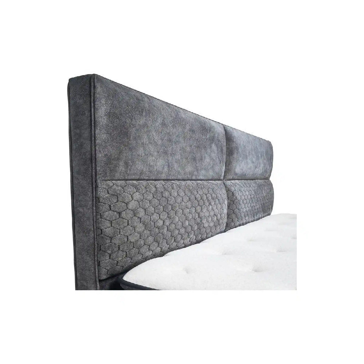 Pat BABYLON 180x200, gri inchis, stofa/burete/PAL/metal, cu somiera si lada pentru depozitare