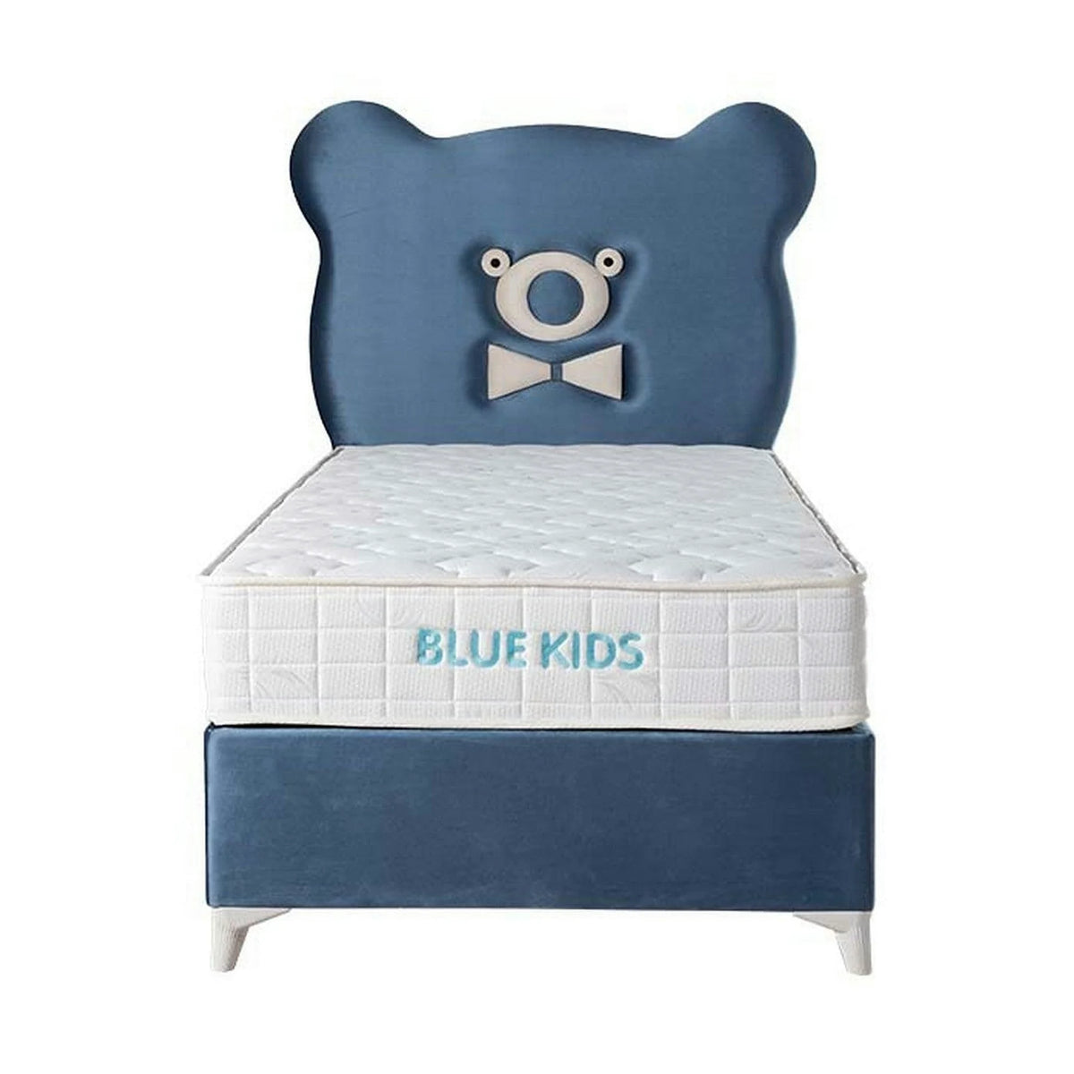 Pat BLUE KIDS 120x200, stofa catifelata albastru deschis - STR 50, cu somiera si spatiu depozitare