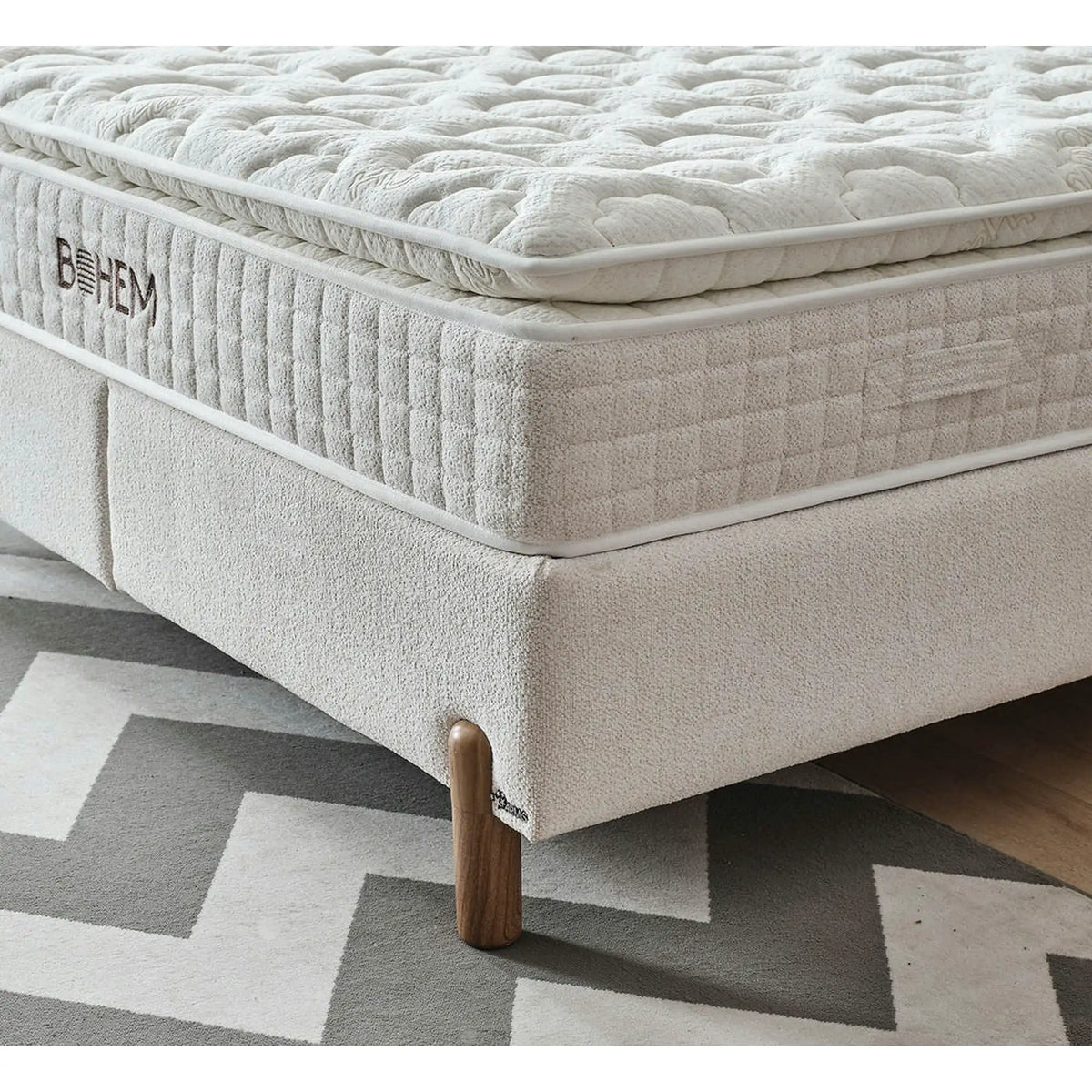 Set pat cu saltea BOHEM 160x200, stofa crem - Gloria G0001, cu somiera si spatiu depozitare