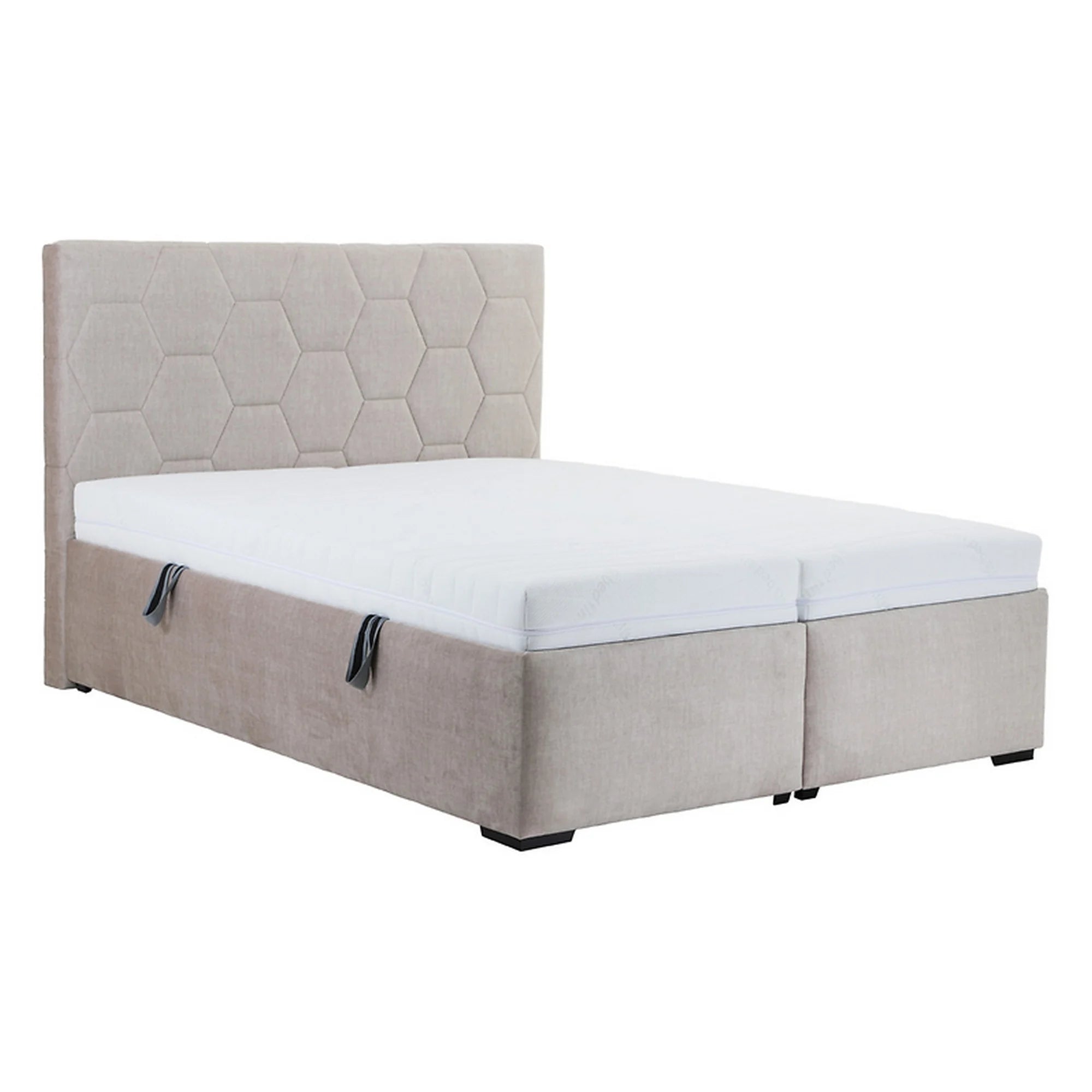 Pat BORA 160x200, stofa catifelata bej - Vogue 2, cu somiera si spatiu depozitare