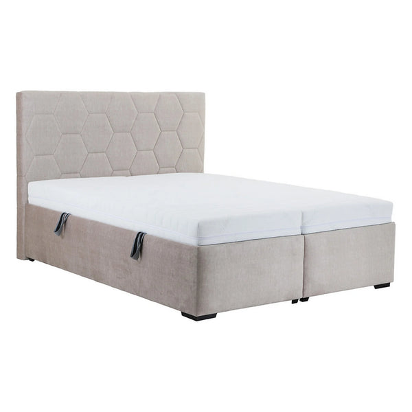 Pat BORA 160x200, stofa catifelata bej - Vogue 2, cu somiera si spatiu depozitare