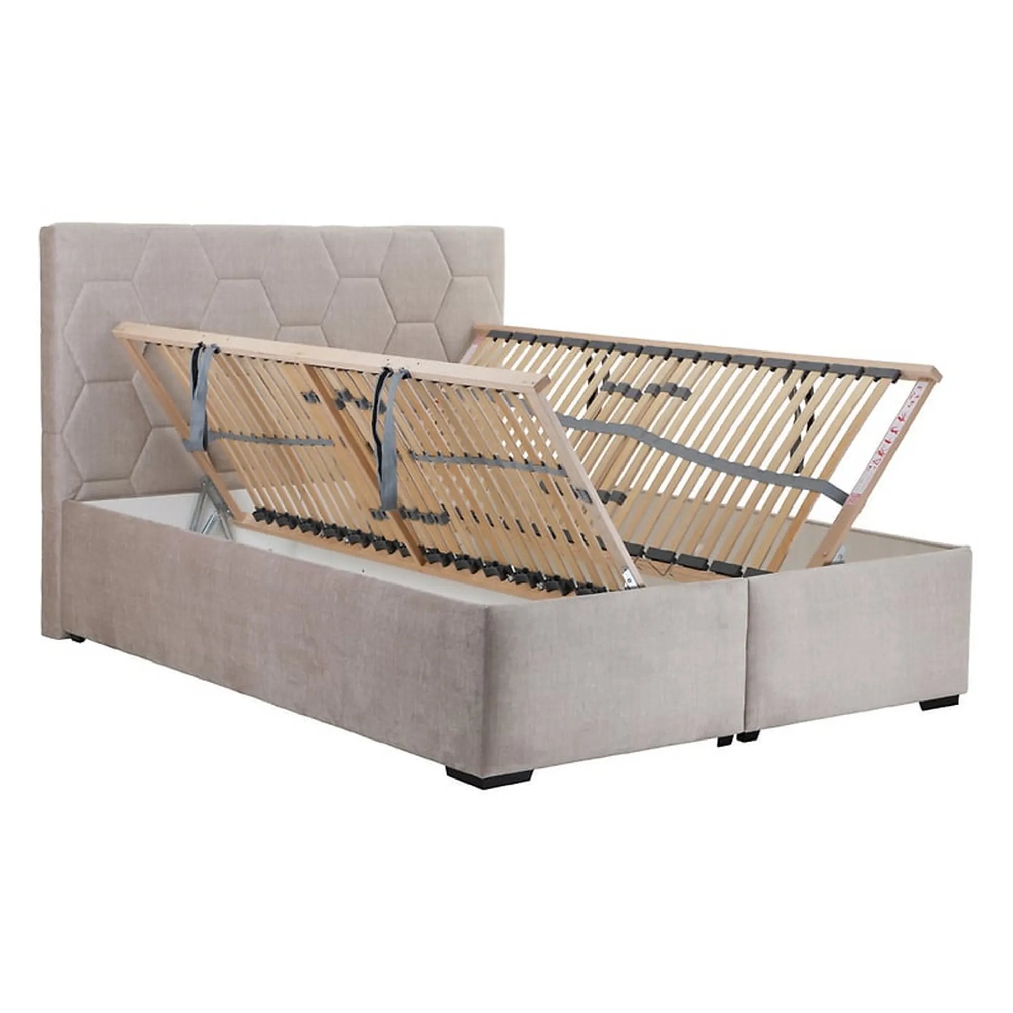 Pat BORA 160x200, stofa catifelata bej - Vogue 2, cu somiera si spatiu depozitare