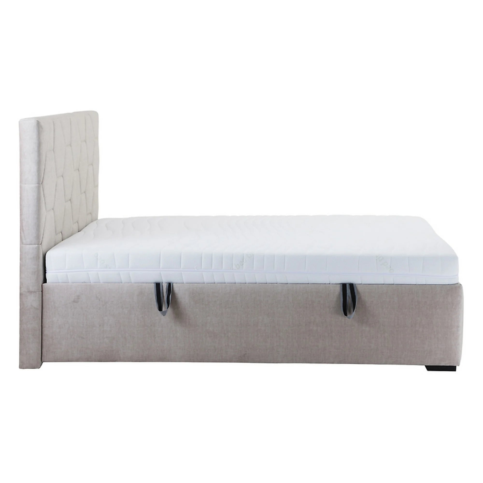 Pat BORA 160x200, stofa catifelata bej - Vogue 2, cu somiera si spatiu depozitare