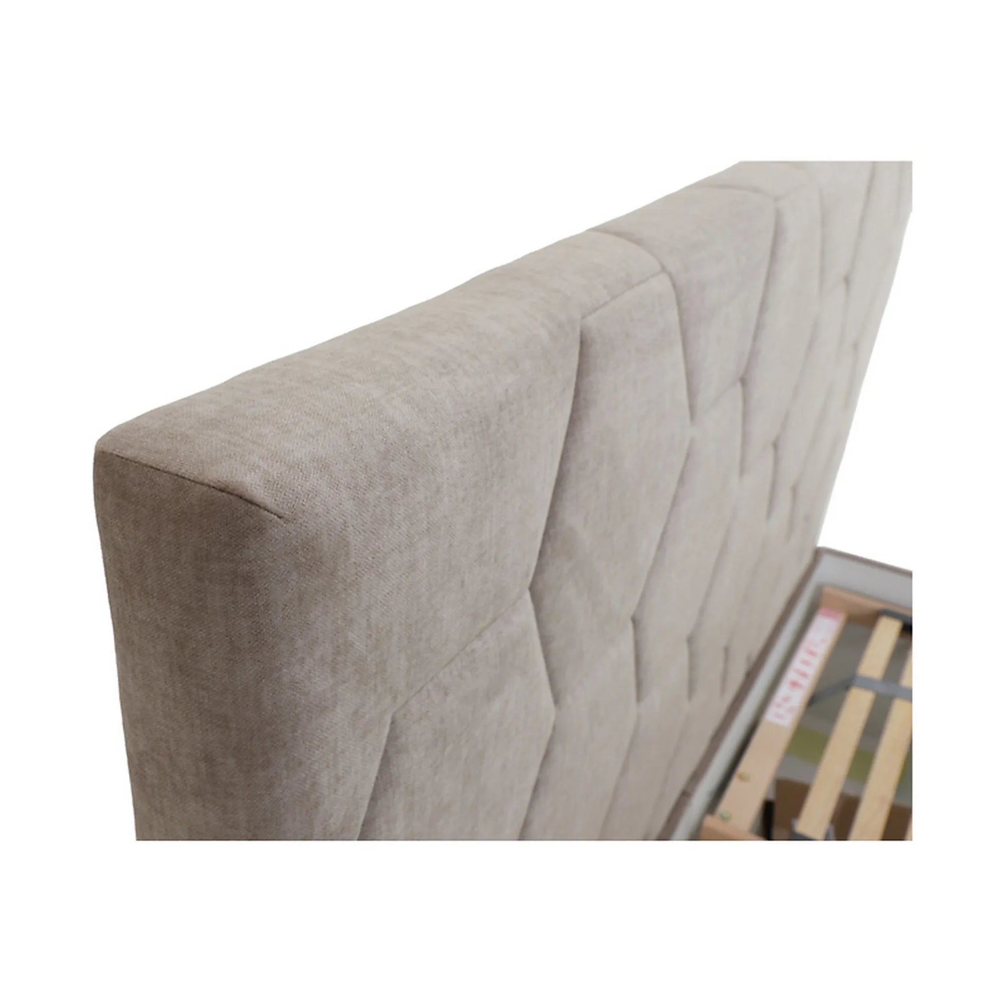 Pat BORA 160x200, stofa catifelata bej - Vogue 2, cu somiera si spatiu depozitare