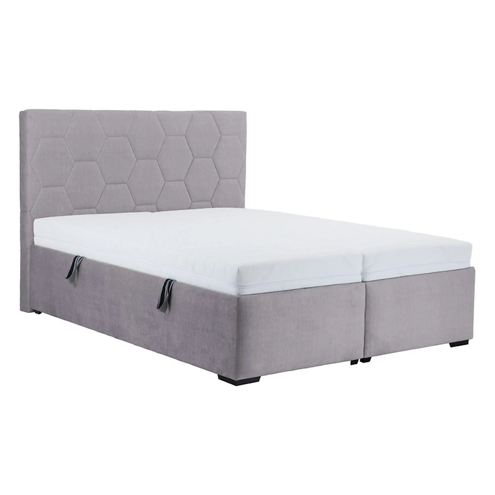 Pat BORA 160x200, stofa catifelata gri - Vogue 14, cu somiera si spatiu depozitare