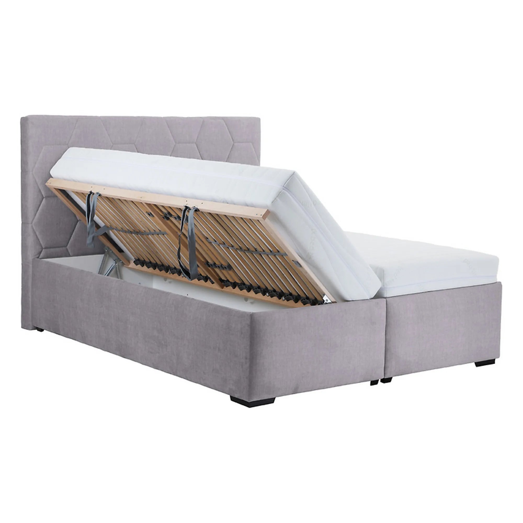 Pat BORA 160x200, stofa catifelata gri - Vogue 14, cu somiera si spatiu depozitare