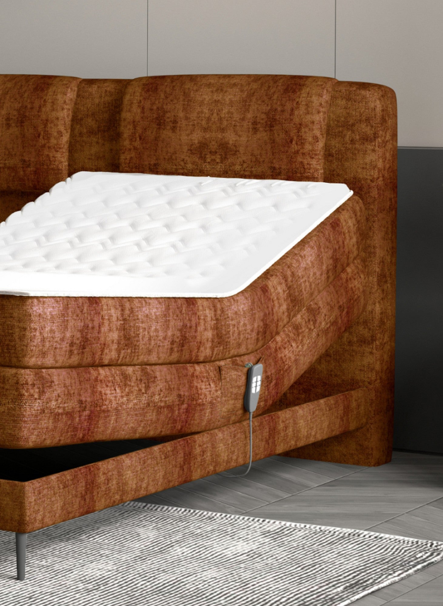 Pat boxsping WAVE 160x200, personalizabil materiale gama Oferta Avantaj, cu mecanism electric, saltele si topper