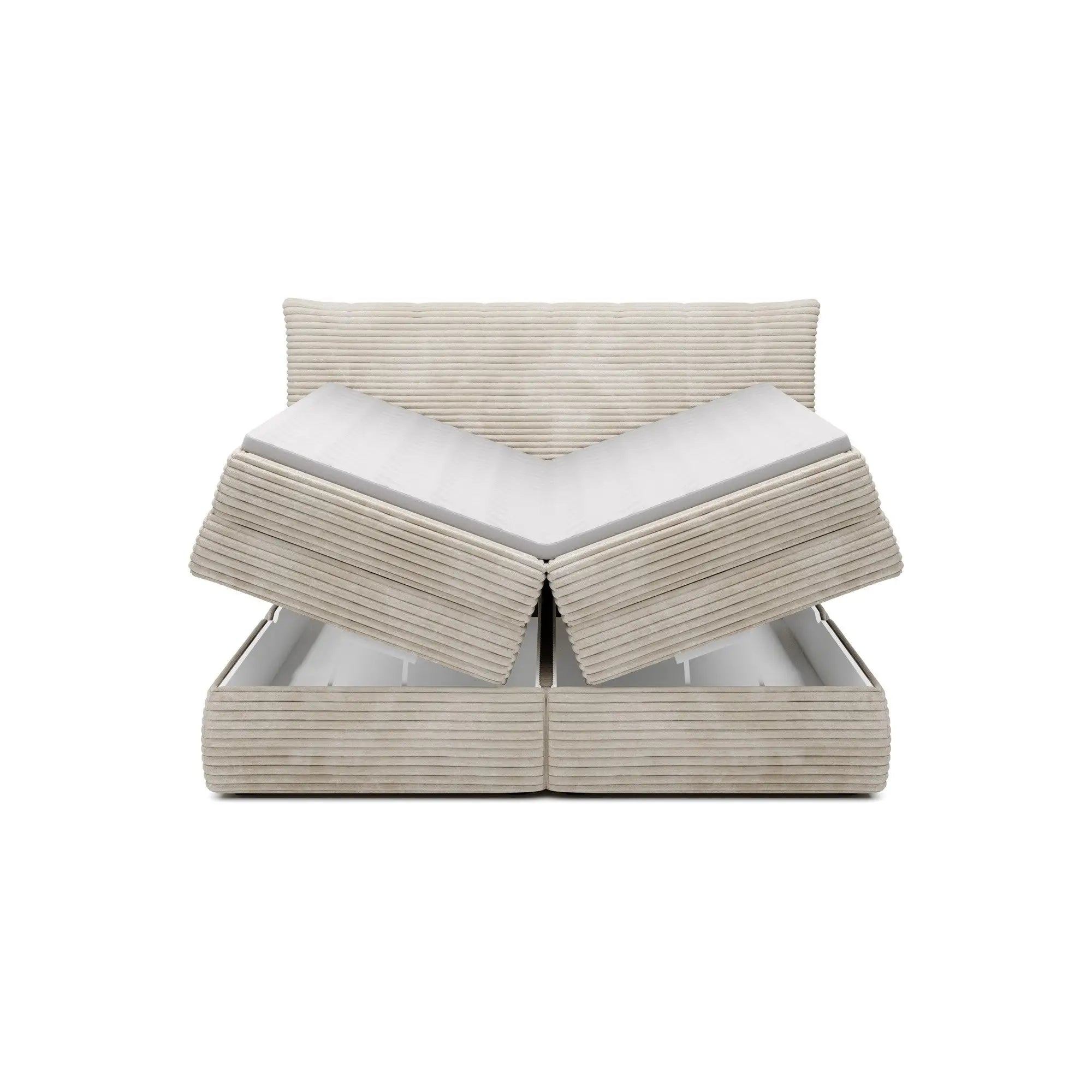 Pat boxspring AMBER 140x200, personalizabil materiale Gama Premium, cu spatiu depozitare, saltele si topper