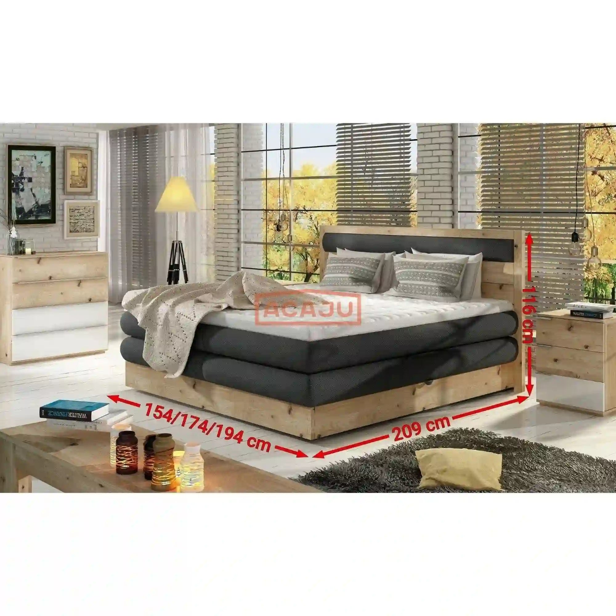 Pat boxspring DIORI 140x200, personalizabil materiale gama Oferta Avantaj, cu saltea, topper si lada pentru depozitare